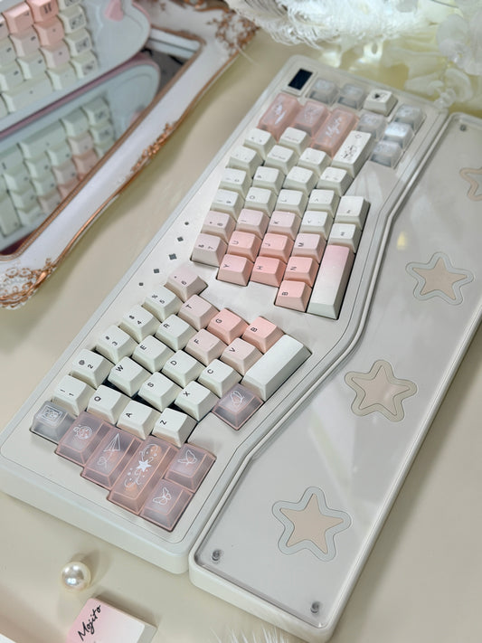ONLY 1 Instock Prebuilt Aluminum Customized Mechanical Keyboard Staralice Cream White Set With Wristrest & Bow Pad
