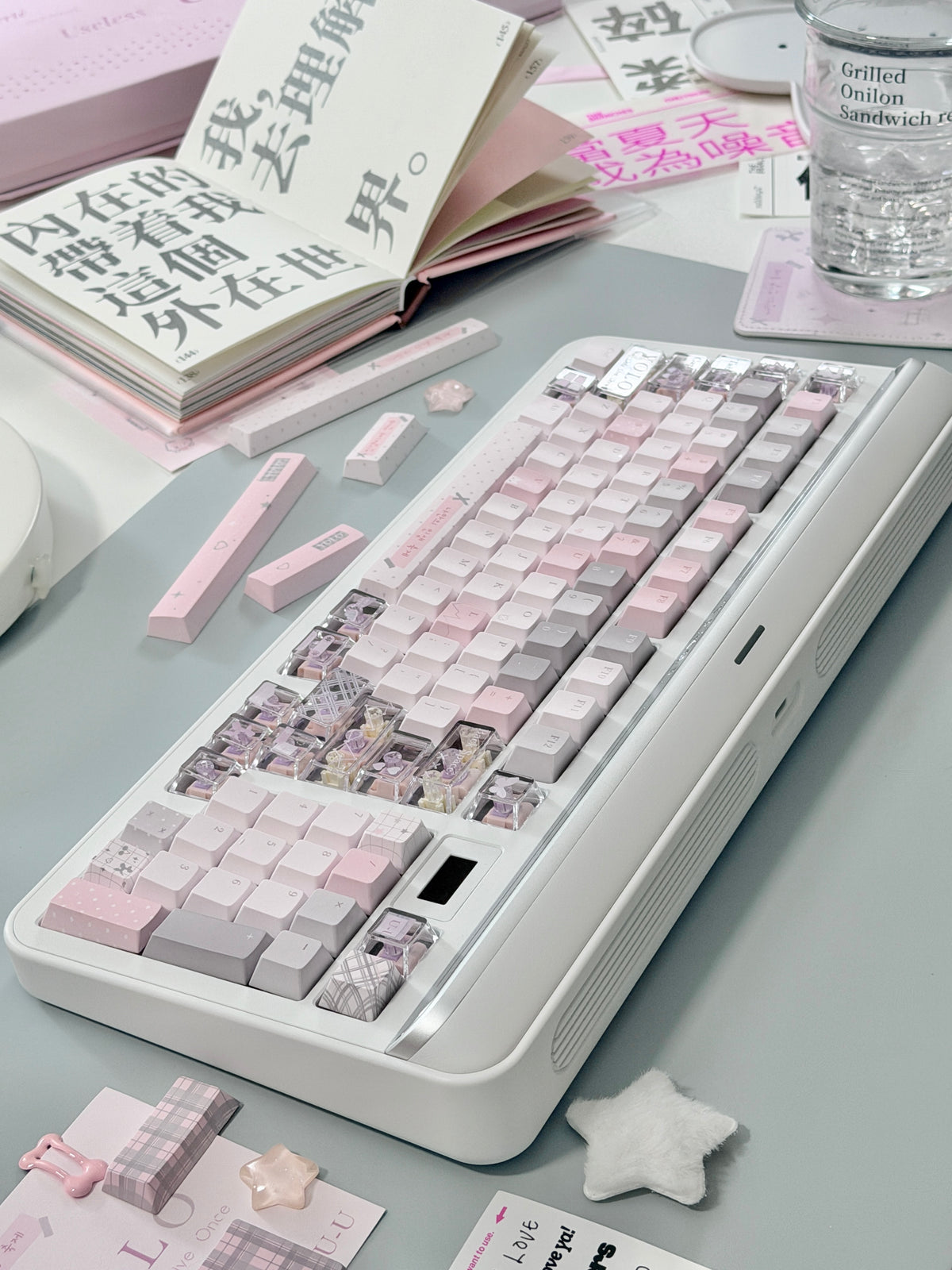 #0310 YOLO Pale Pink Light Gray Aesthetic Keycaps Set | Cute Mechanical Keyboard Keycaps