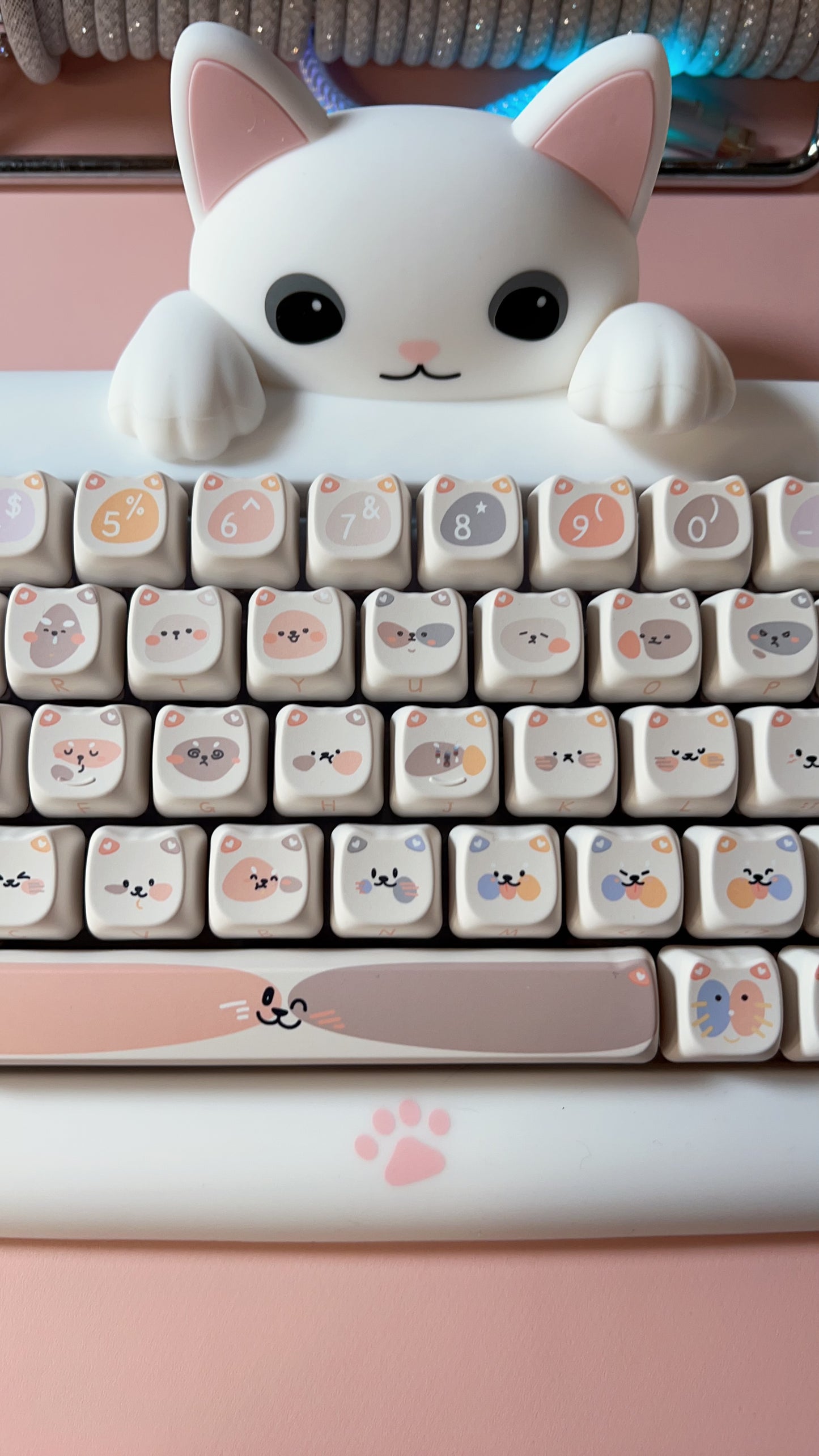 「Fully Assembled」Silicon White Cat Kitty Meow Customized Keyboard