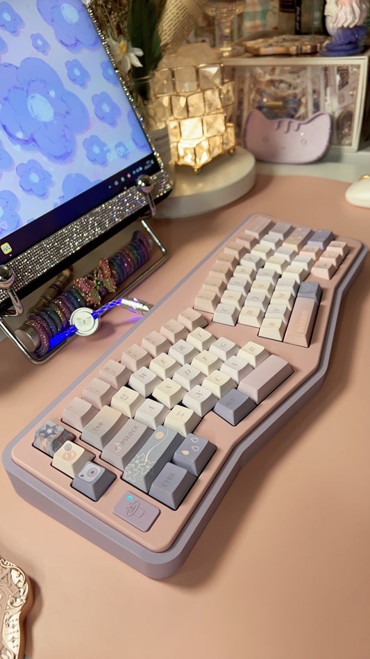 「Fully Assembled」Purple Pink Dreamy Bellflower Vlice Ergonomic Aluminum Customized Keyboard