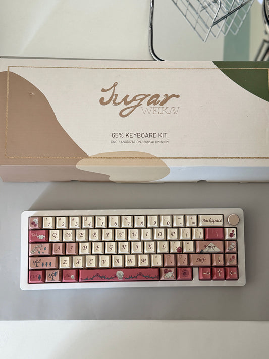 ONLY 1 Instock Prebuilt Aluminum Custom Mechanical Keyboard Weikav Sugar65 + Rose letter Keycaps+Poro Switch