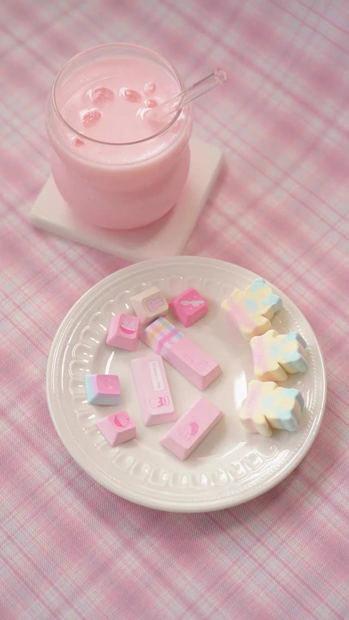 0300 Y2K Sugar Mountain Keycap Set | Pastel Pink, Blue & Cream Retro Keycaps Cherry Profile
