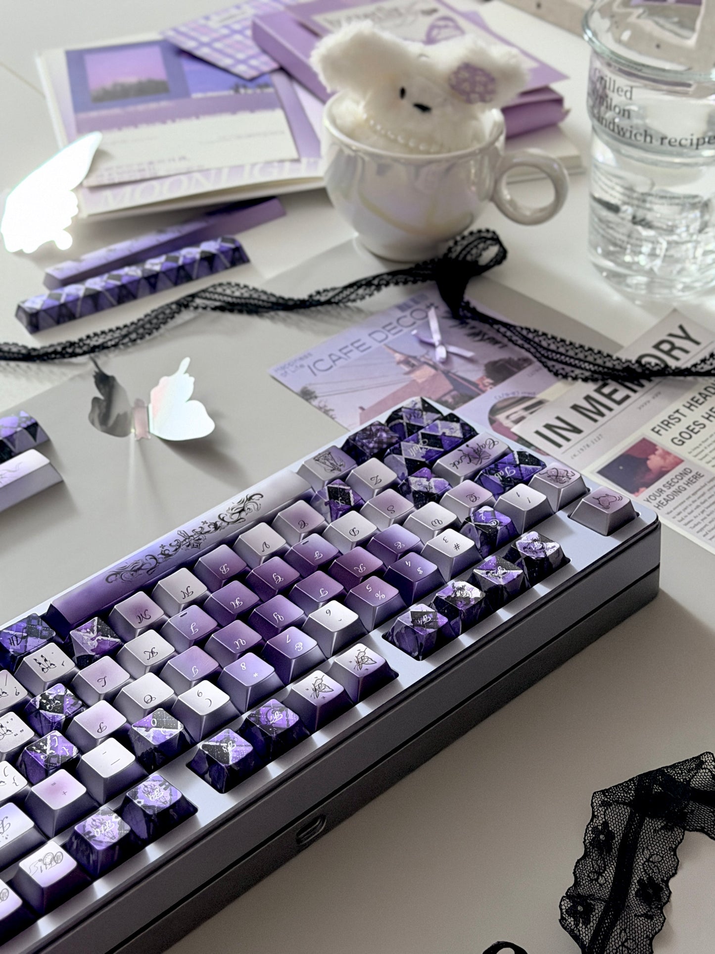 #0284 [Limited Edition] Crimson Haze Purple-Black Gloss Metallic Coated Keycaps（not medal）
