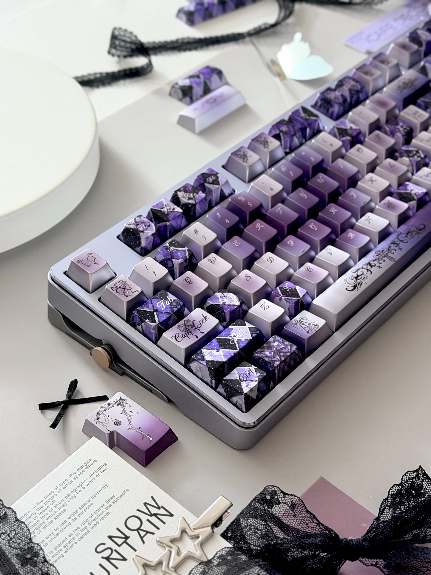 #0284 [Limited Edition] Crimson Haze Purple-Black Gloss Metallic Coated Keycaps（not medal）