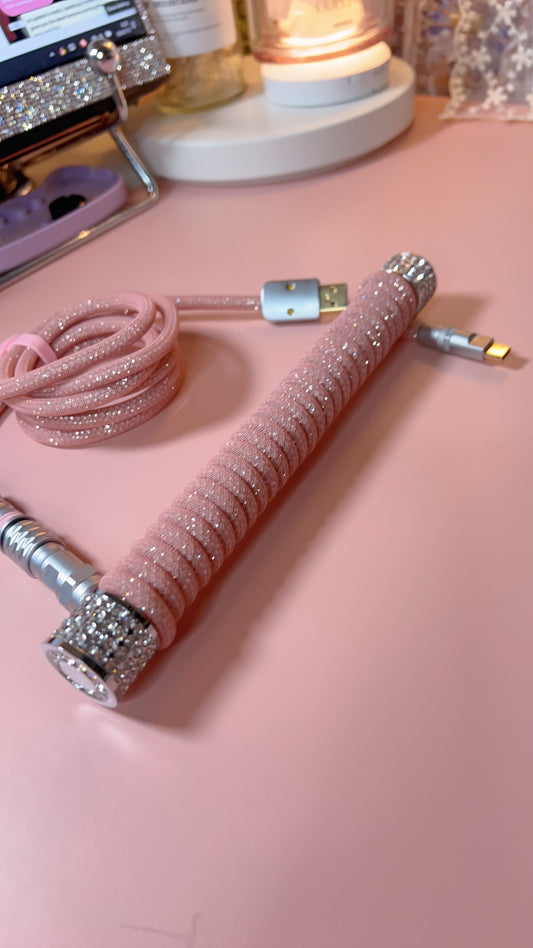 strawberryjam1986 diamond pink coiled mechanical keyboard cable set