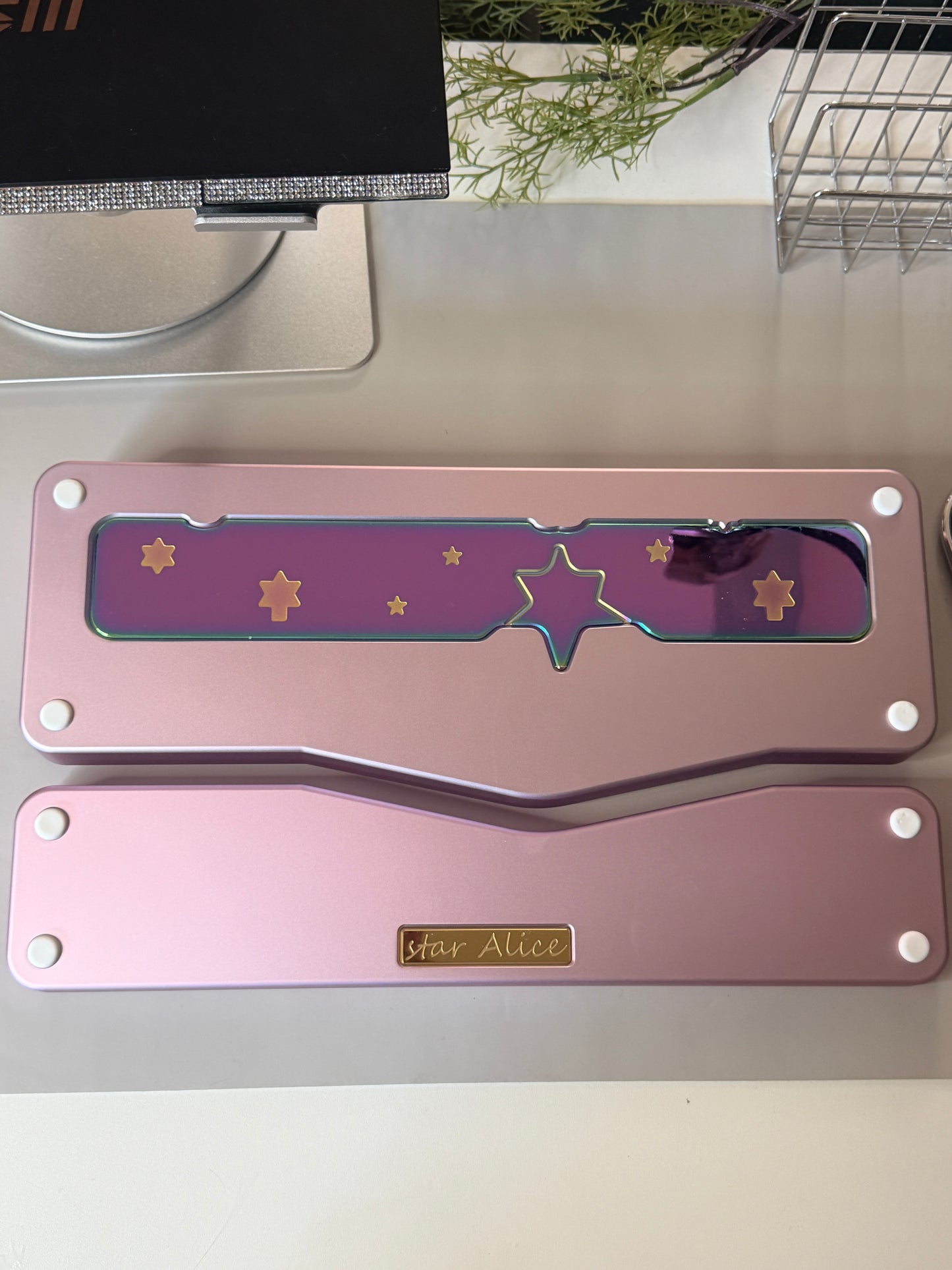 ONLY 1 Instock Prebuilt Aluminum Custom Mechanical Keyboard Staralice Ergonomic Anodized Pink Set including Wristrest Keycaps & switches