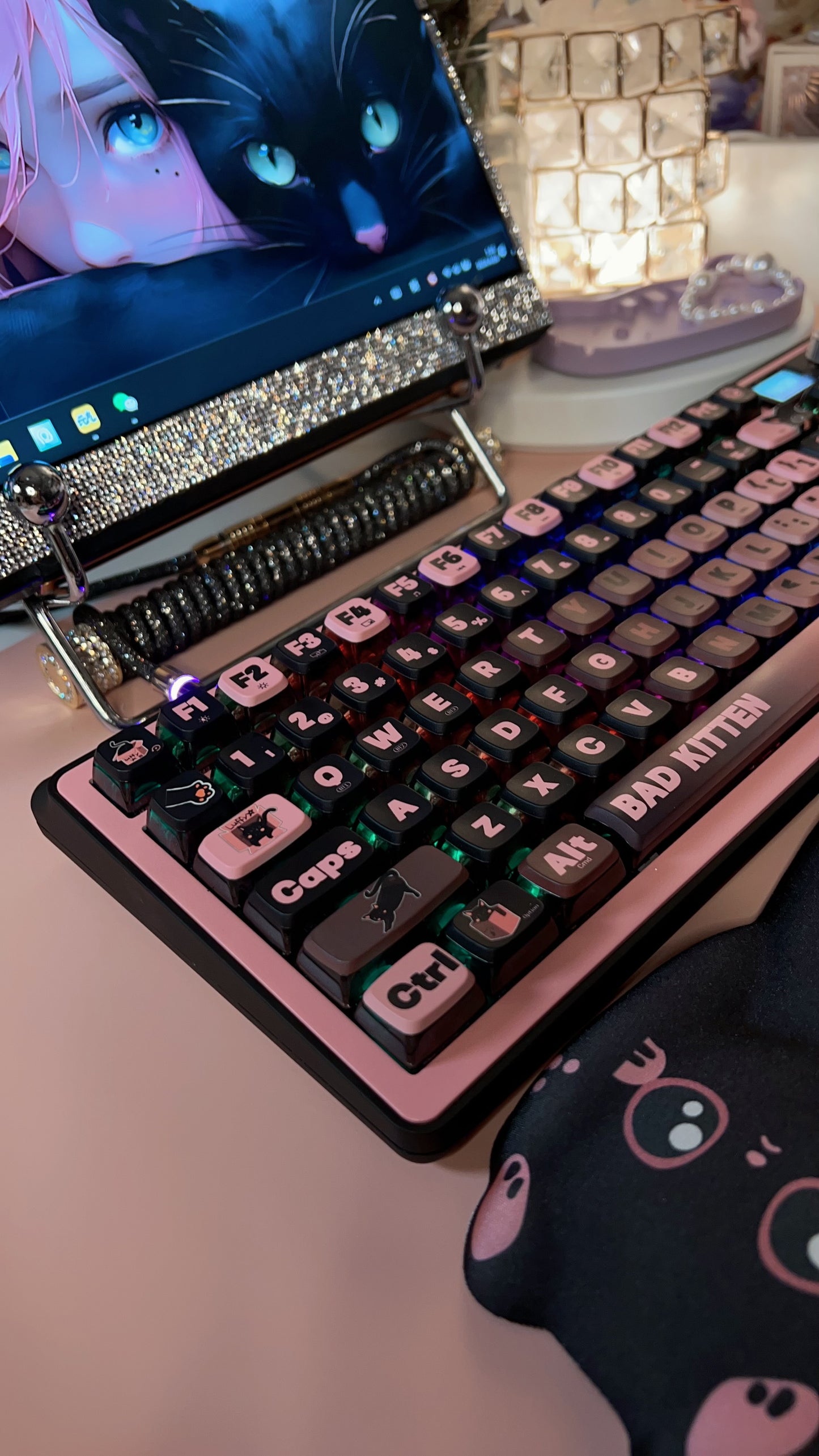 Black Pink Kitty Cat Luffy H98 Wireless Bluetooth Mechanical Keyboard  Designed By Strawberryjam1986 & Fopato