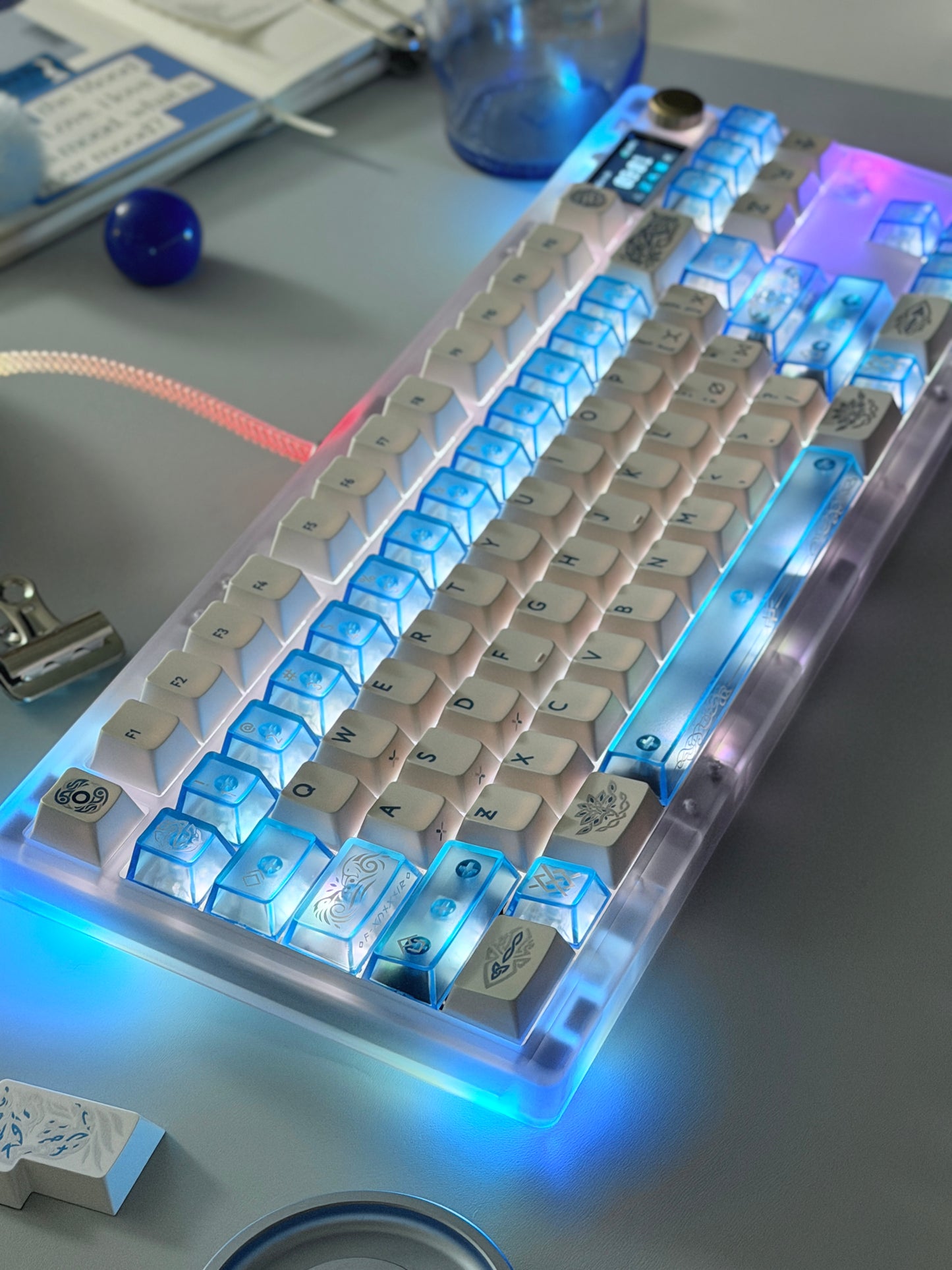 ONLY 1 Instock Prebuilt Custom Mechanical Keyboard ZOOM TKL DYNA Frosted Clear & XVX Eternity Keycaps & TTC Ice Silent Switch
