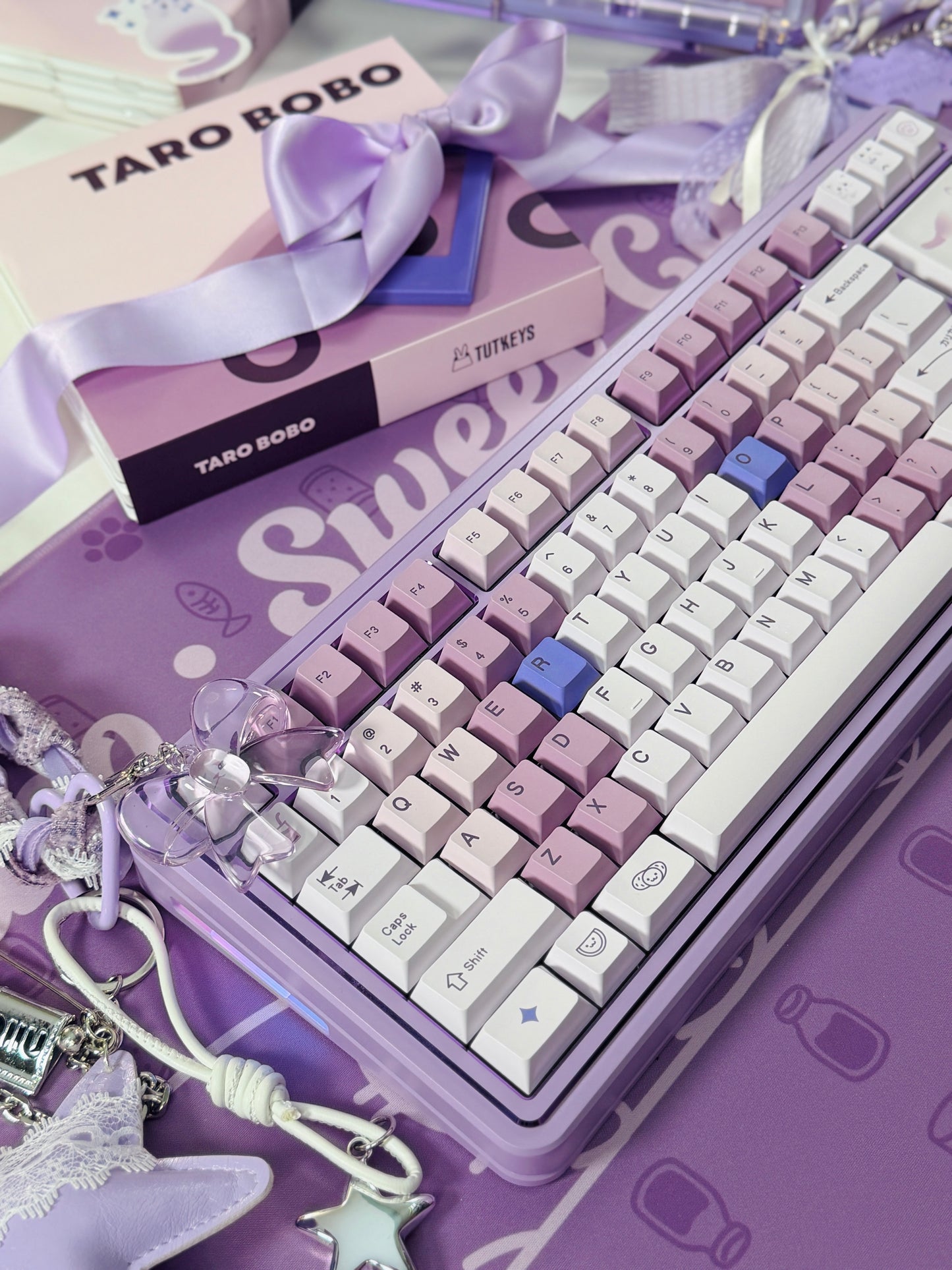 ONLY 1 Instock Prebuilt Aluminum Custom Mechanical Keyboard Polaris80 Purple Set