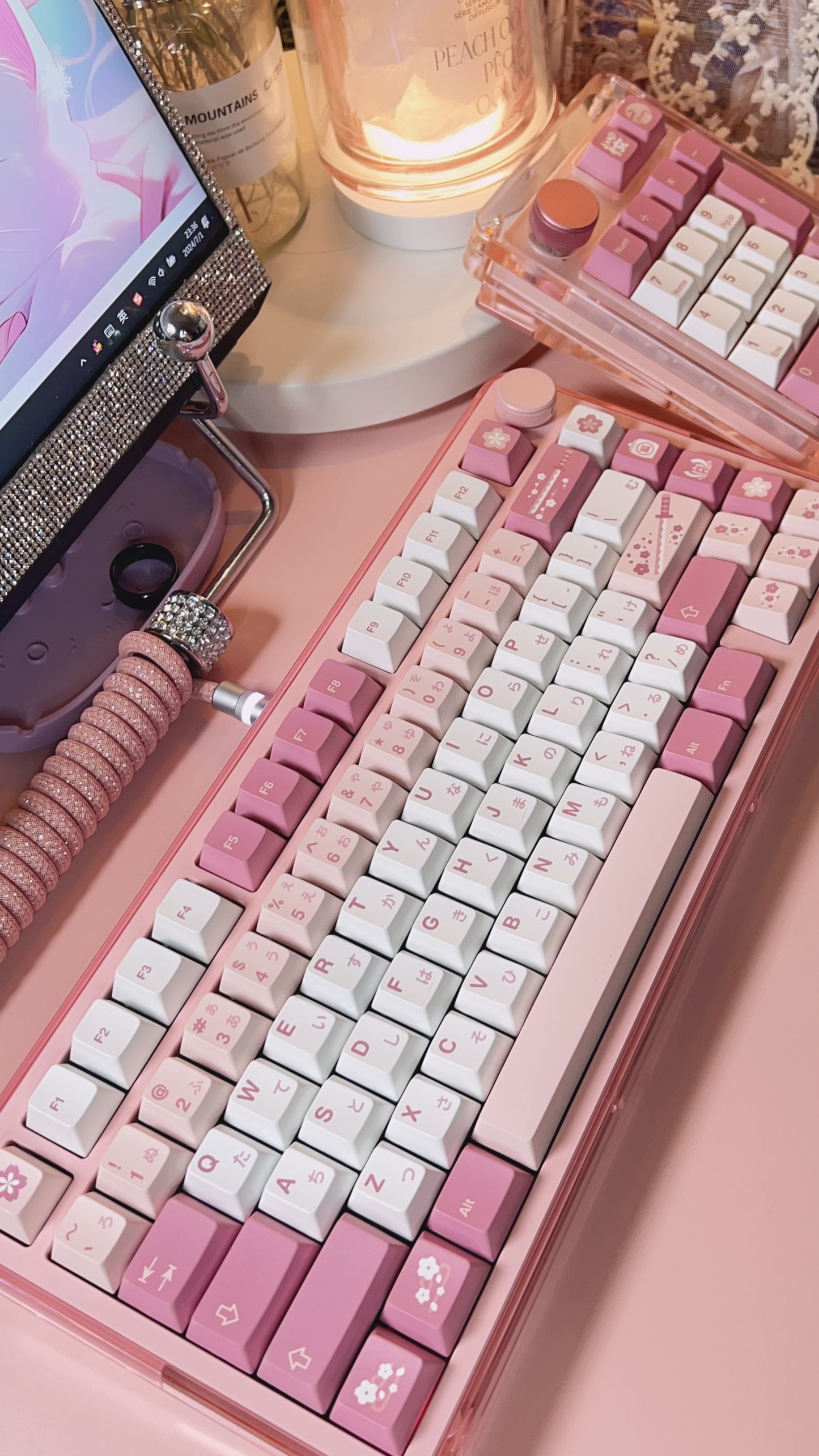 strawberryjam1986 diamond pink coiled mechanical keyboard cable set