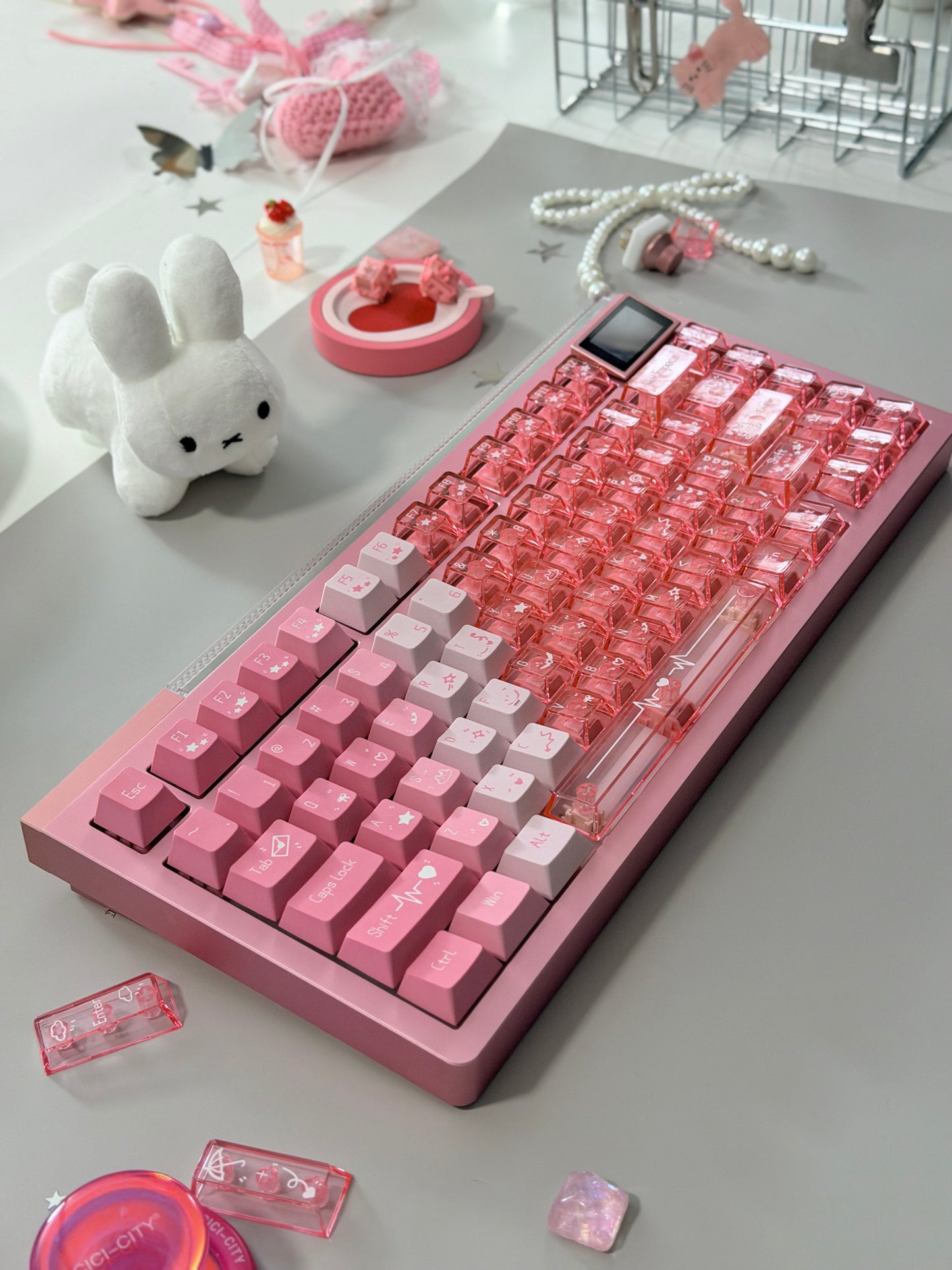 ONLY 1 Unboxing Clearance Anodized Pink GLOW75 DIY Kit &DuoChrome Keycaps & Silent Linear Switches