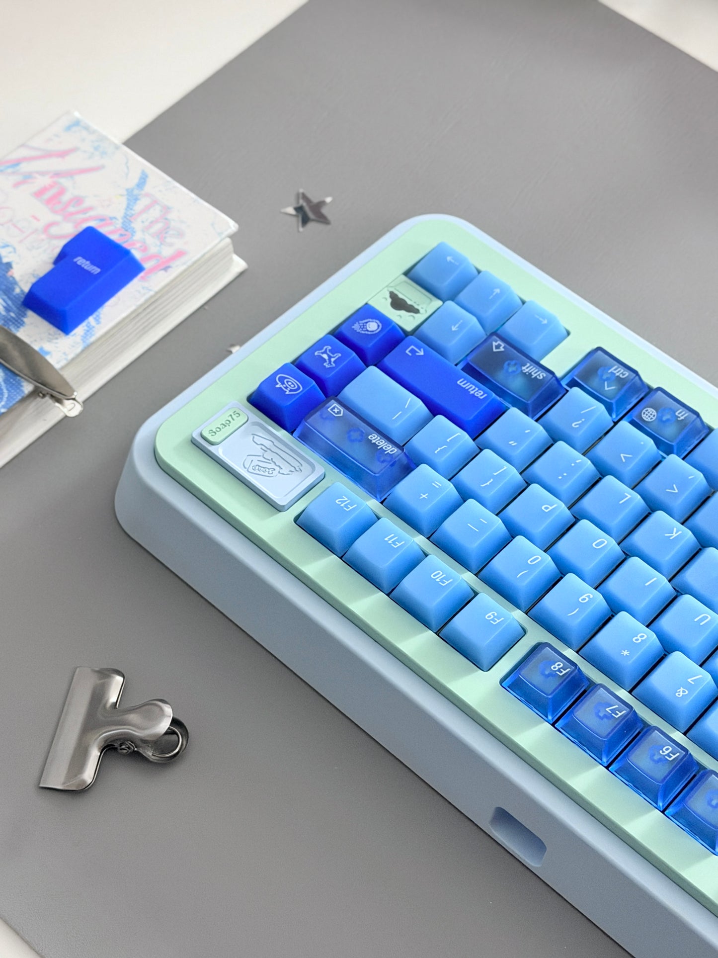 ONLY 1 Instock Prebuilt Aluminum Custom Mechanical Keyboard Blue Green Soap75 Wireless Set