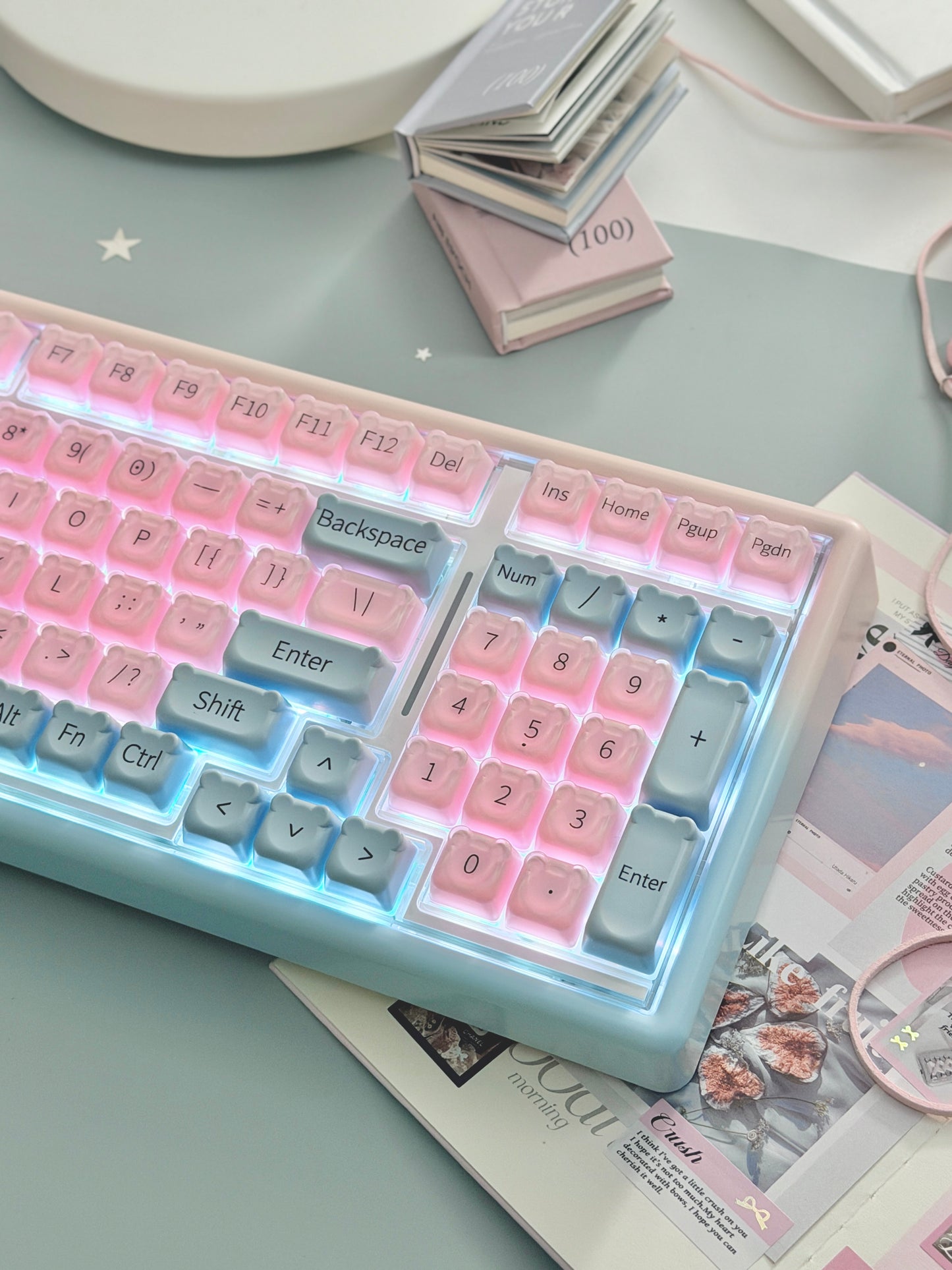 Unboxing Sample For Sales ONLY 1 Instock ainbell base99 pale pink Blue Bear RGB Backlit wireless mechanical keyboard
