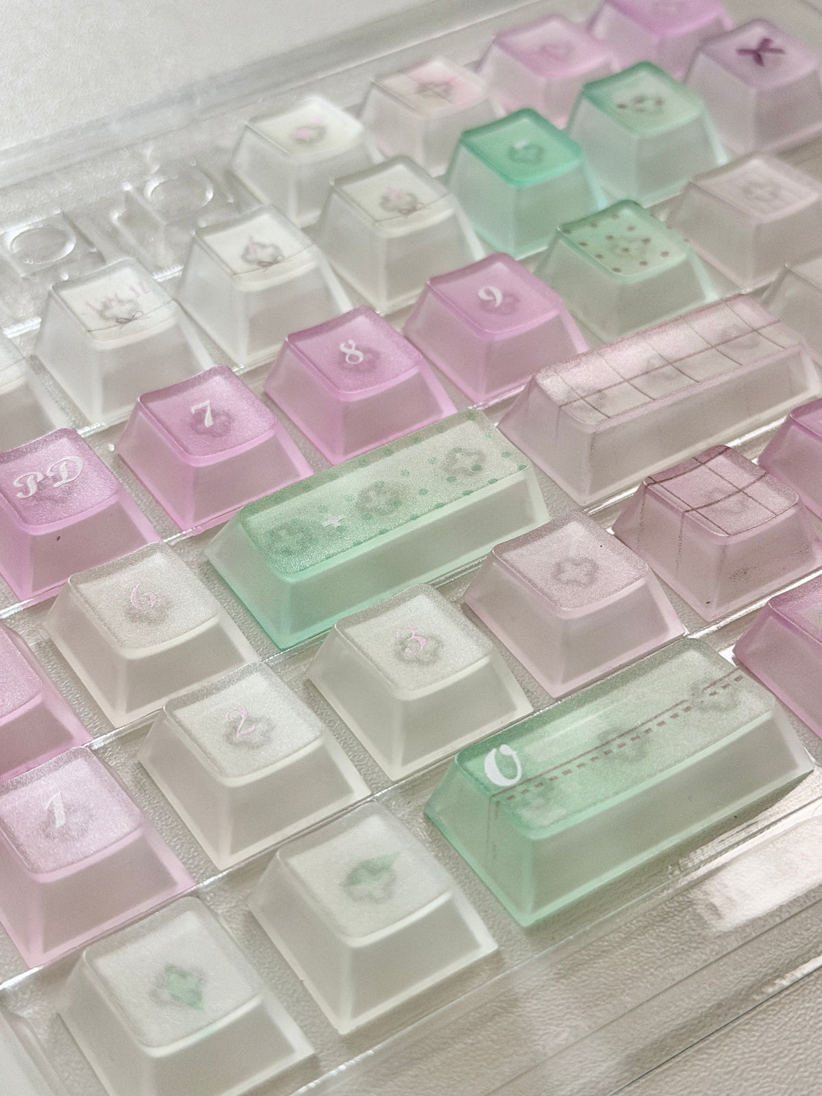 #0318 Lavender Mint Garden Transparent Keycaps Set | Pastel Purple & Sage Green Cute Floral Mechanical Keyboard Keycaps