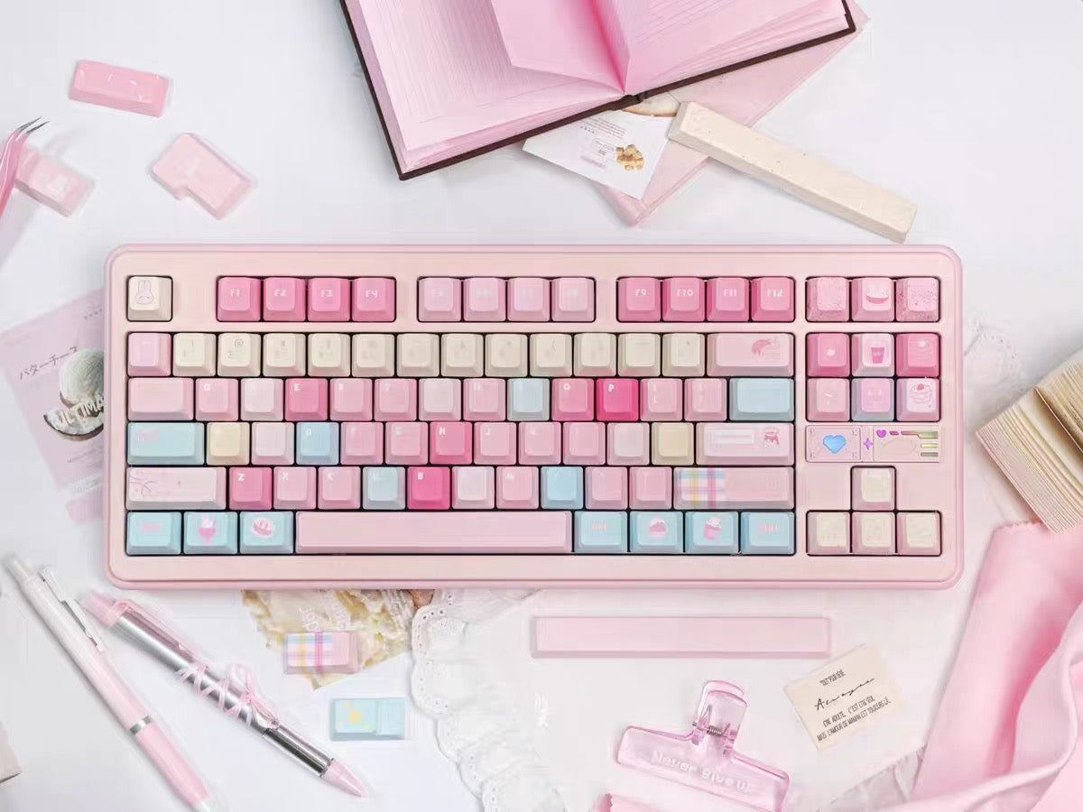 0300 Y2K Sugar Mountain Keycap Set | Pastel Pink, Blue & Cream Retro Keycaps Cherry Profile