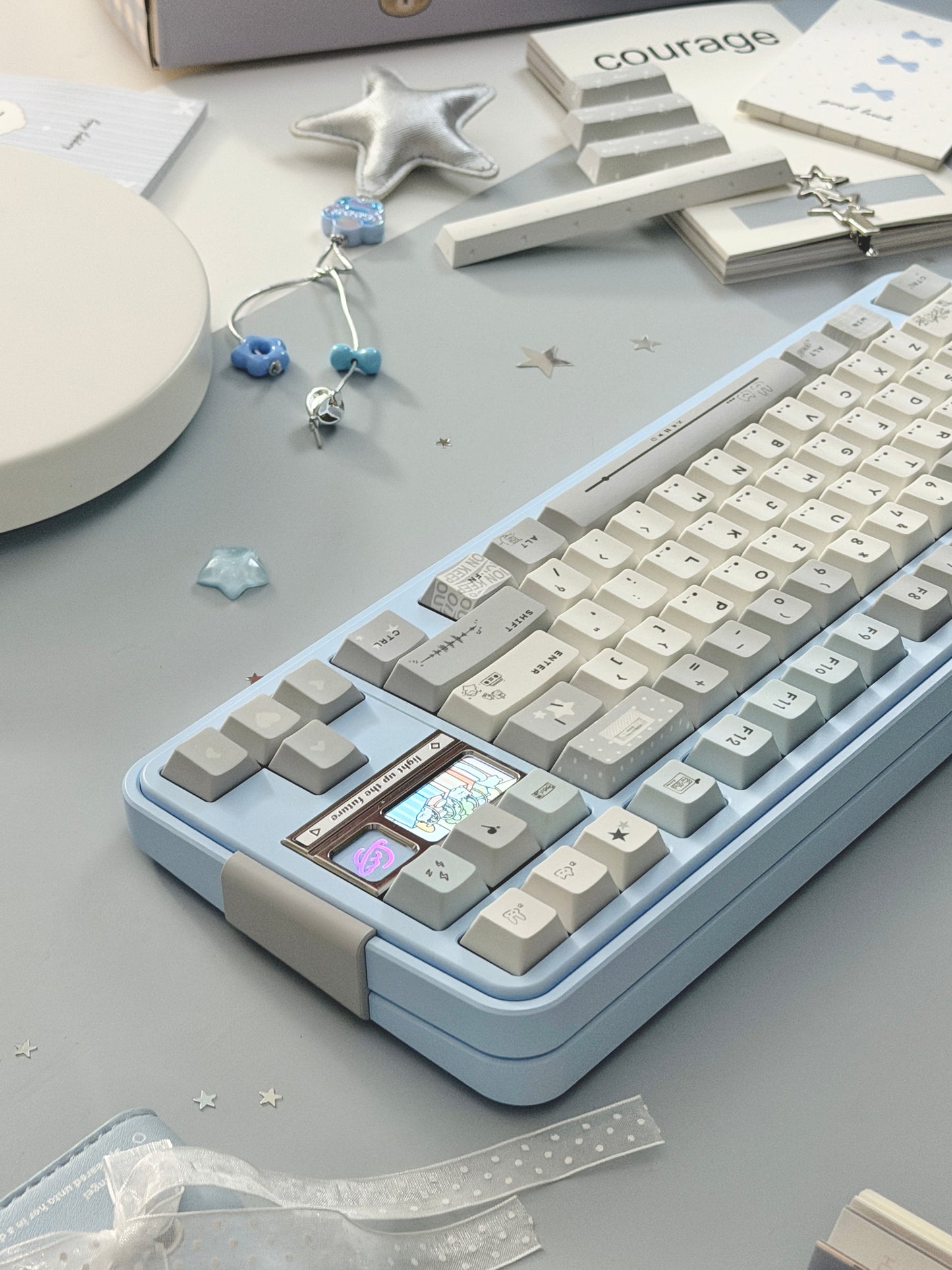 ONLY 1 Instock Prebuilt Aluminum Custom Mechanical Keyboard Bread80 Wireless Pale Blue Set