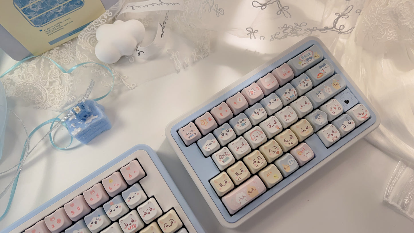 113 Chikawa Pastel Blue Pink Yellow Cute Kitten Head Keycap