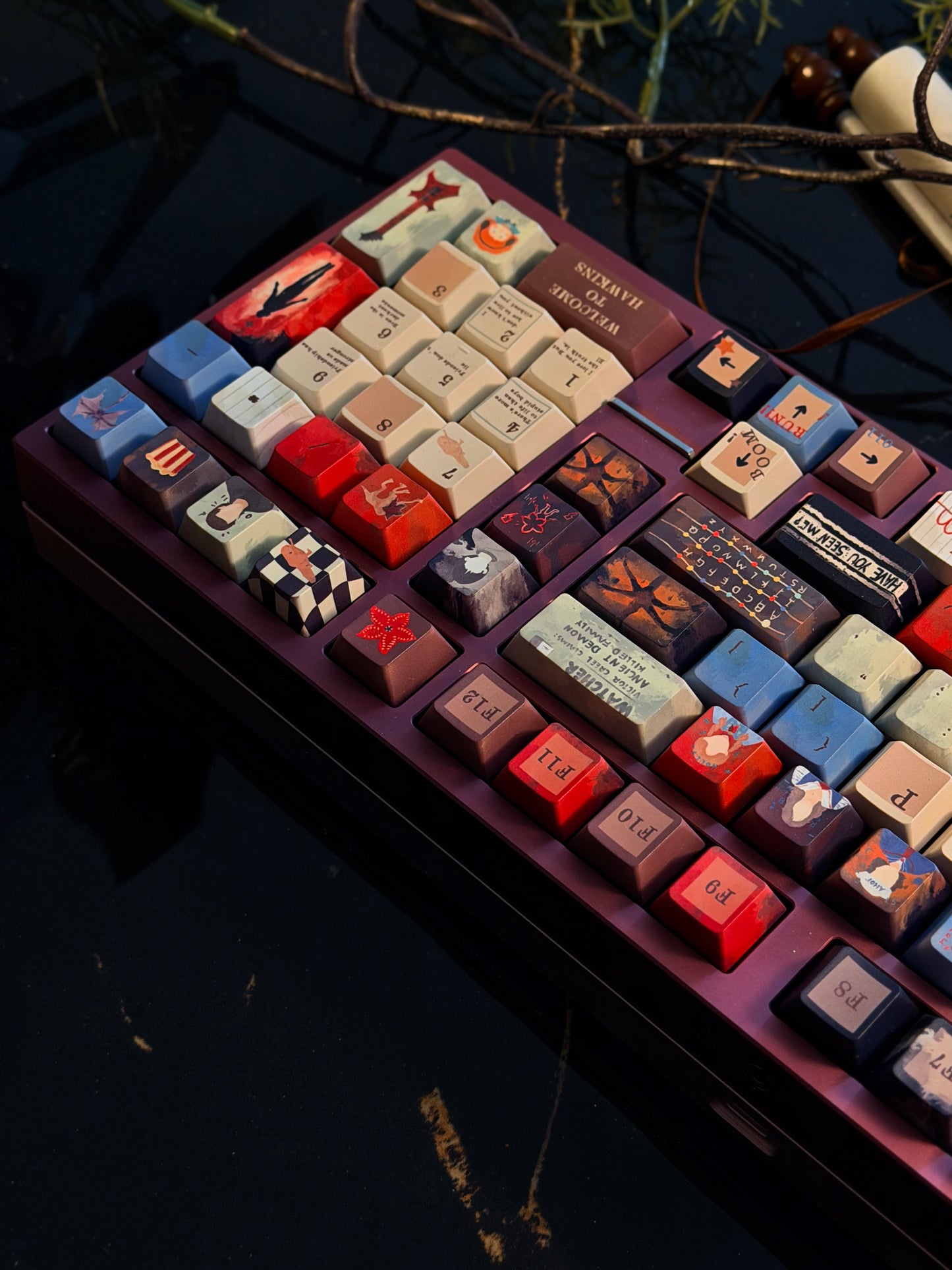 ONLY 1 Instock Prebuilt Neo98 Anodized Dusty Rose Mechanical Custom Keyboard + stranger things Keycaps