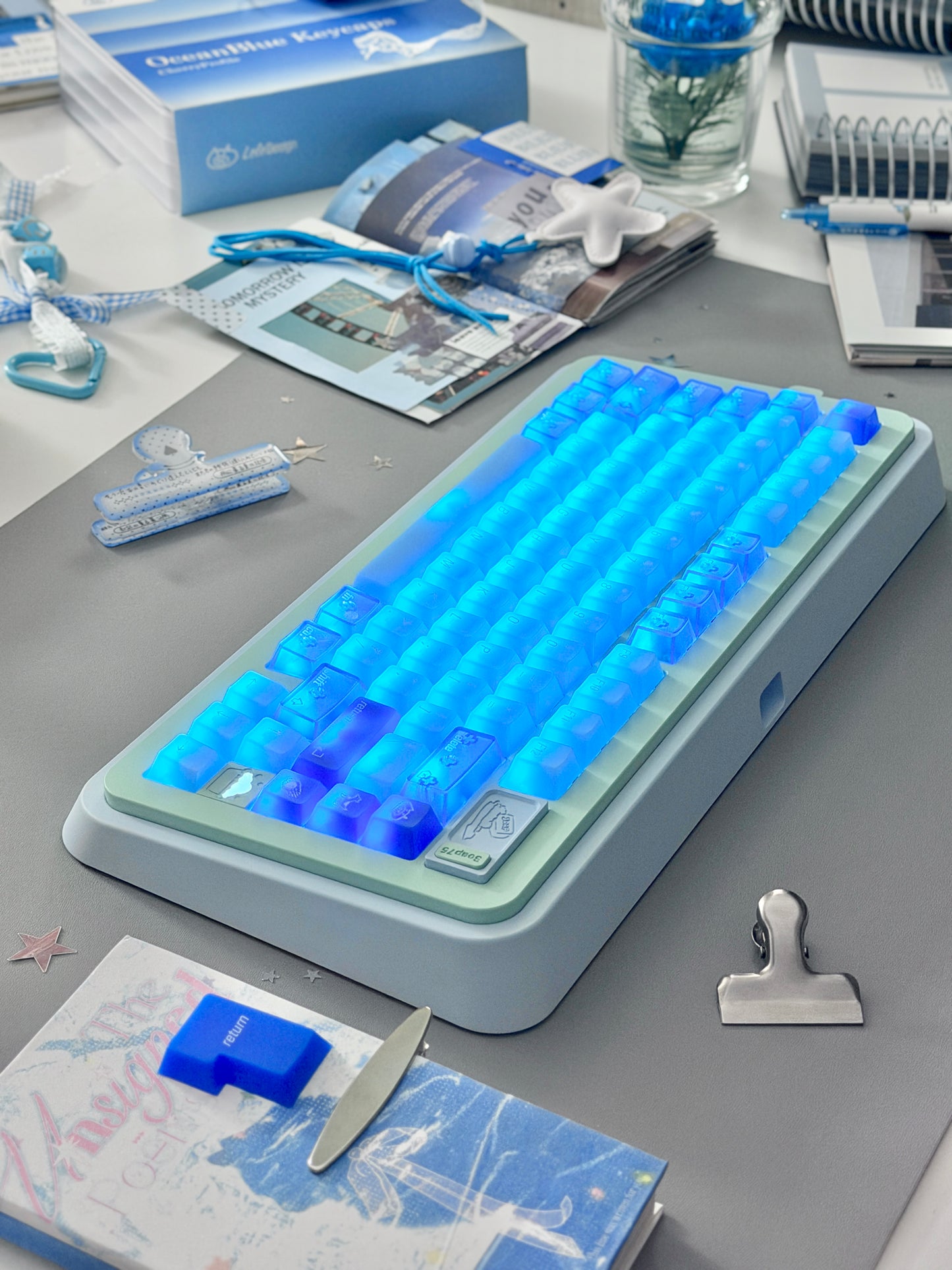 ONLY 1 Instock Prebuilt Aluminum Custom Mechanical Keyboard Blue Green Soap75 Wireless Set