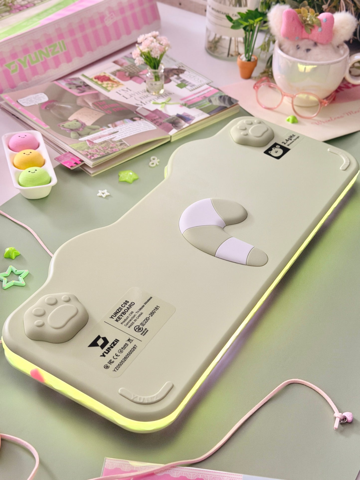 Unboxing Clearance ONLY 1 YUNZII C98 MAO Cake Kitten Wireless Mechanical Keyboard （preorder Green）