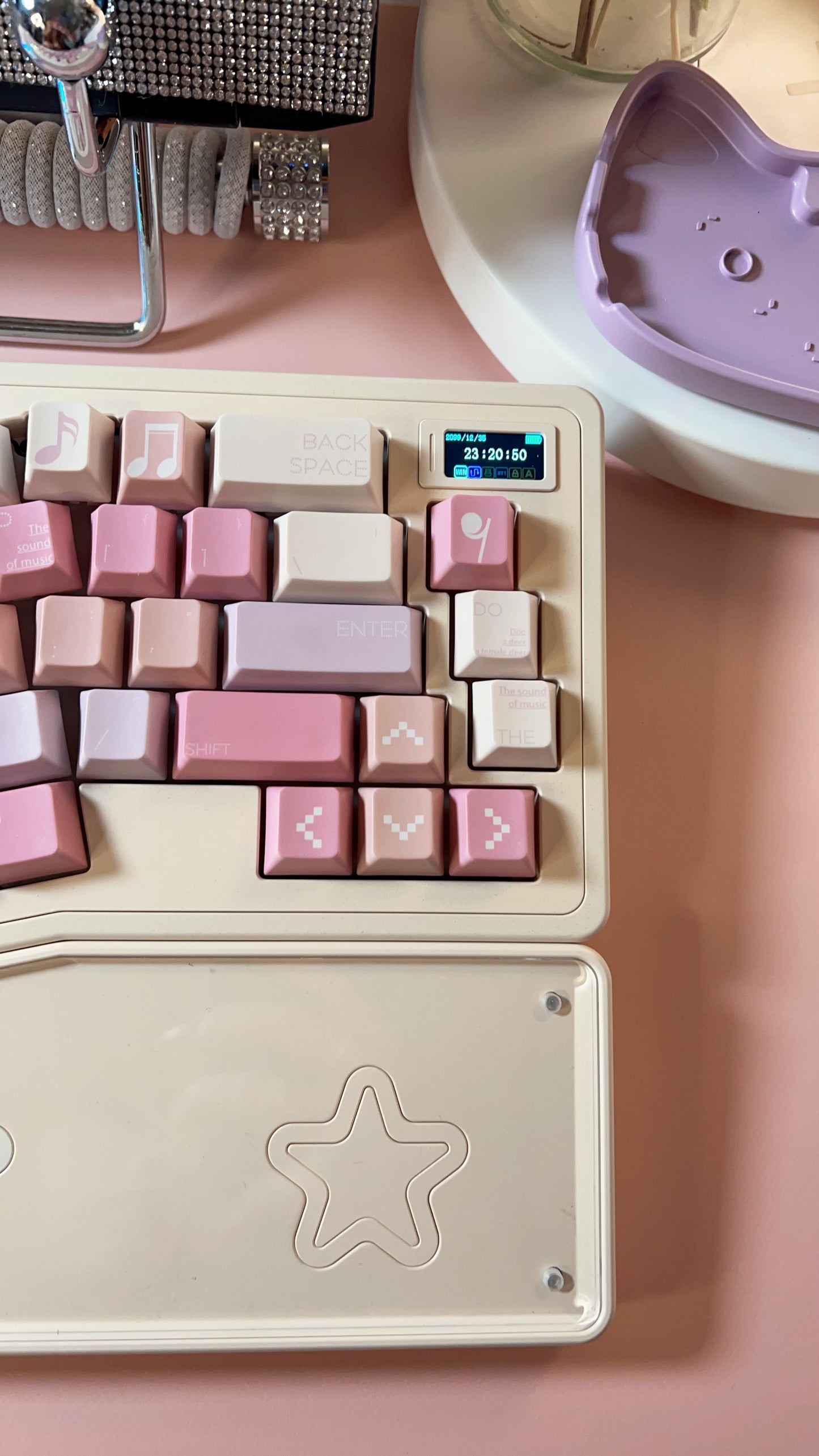 Sound of Music Pastel Pink Lilac Beige Cute Melody Notes Cherry Profile Customized Keycaps