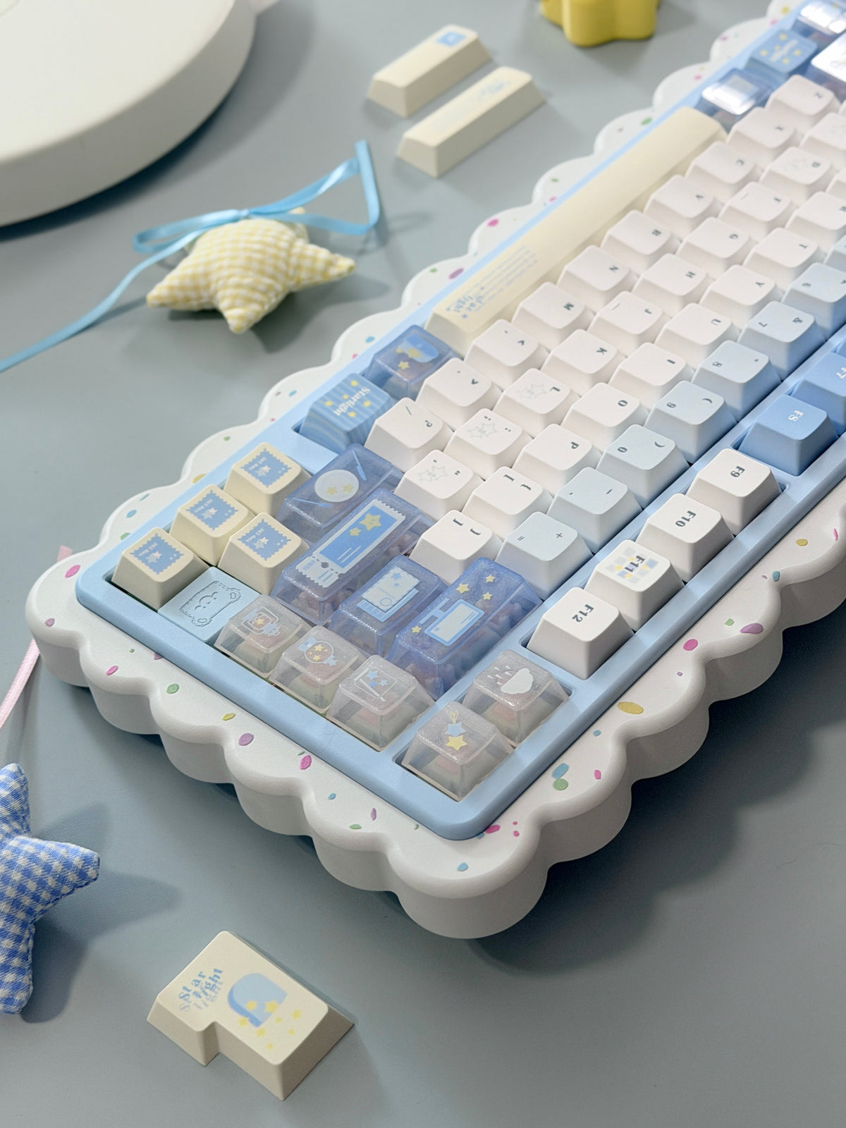 #0306 Little Starlight Keycaps | Cute Starry Sky PBT Keycap Set | Blue & White Kawaii Mechanical Keyboard Keycaps Designed By Doki Lab