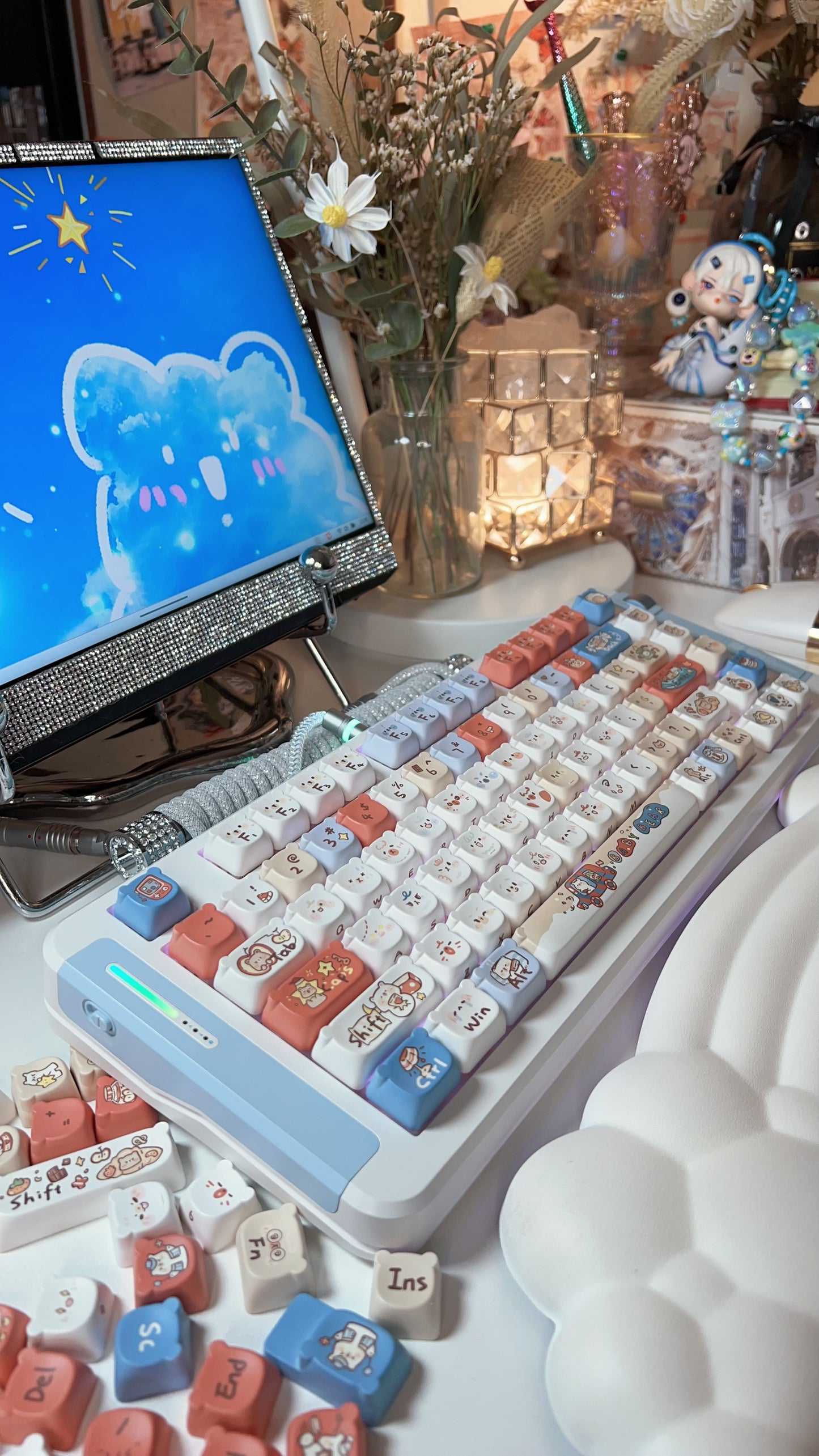 018 Bear Ear Bear Head Blue and Red kawaii emoji 130 keys Keycaps