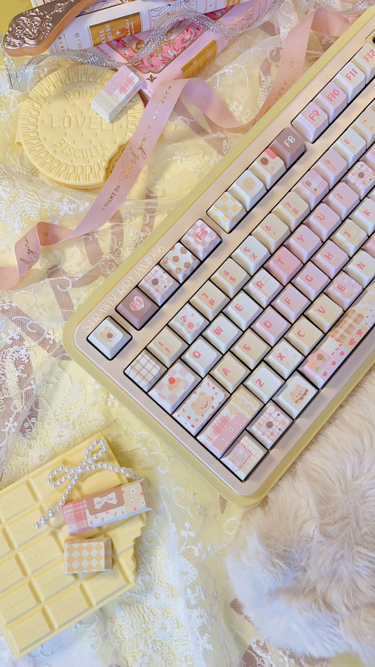 103 Butter Bear Pastel Yellow Pink Cute Keycap