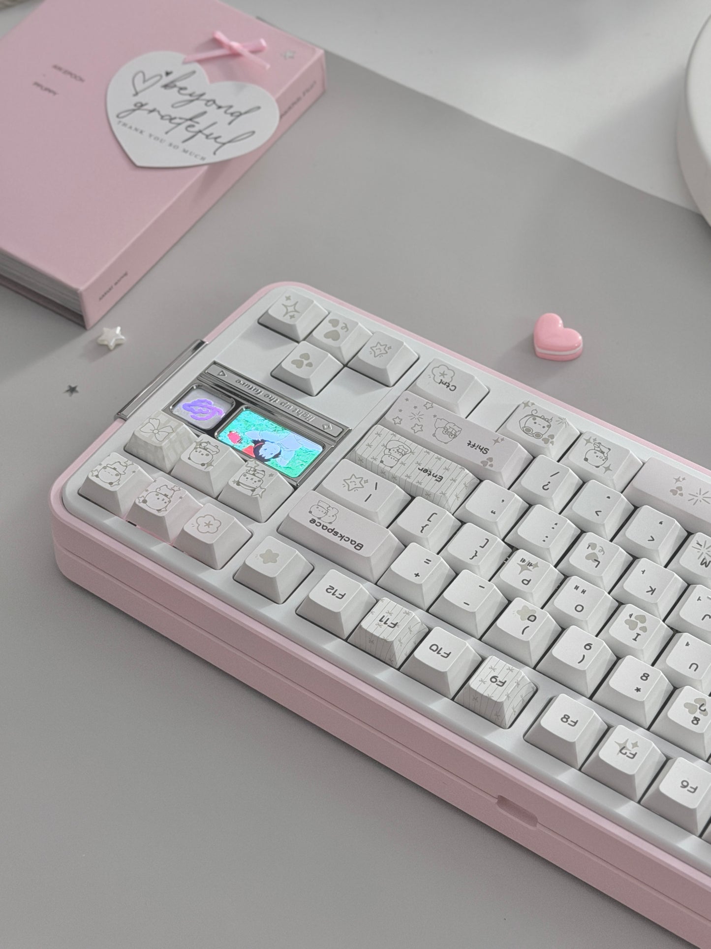ONLY 1 Instock Prebuilt Aluminum Custom Mechanical Keyboard Bread80 Wireless Pale Pink & White Set