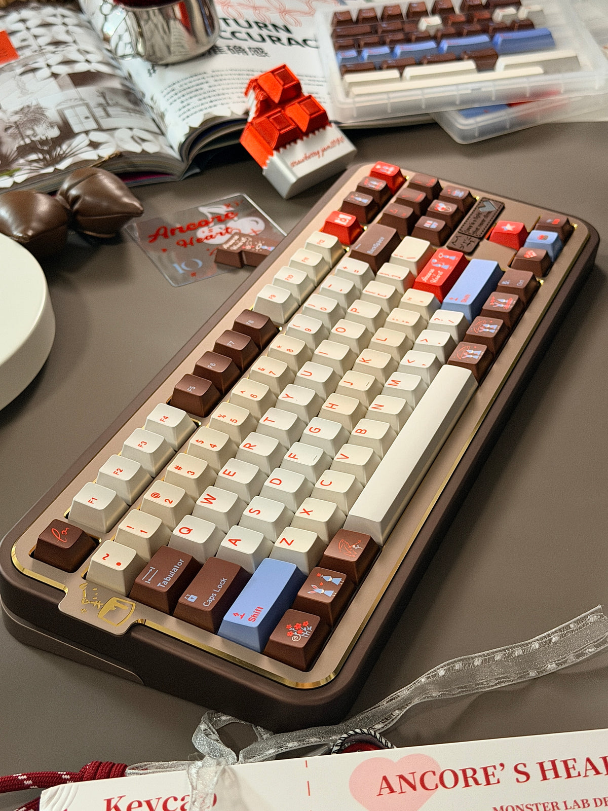 ONLY 1 Instock Prebuilt Aluminum Customized Mechanical Keyboard Cocomi80 Anordized Brown Champagne Set  | Wireless | Backlit