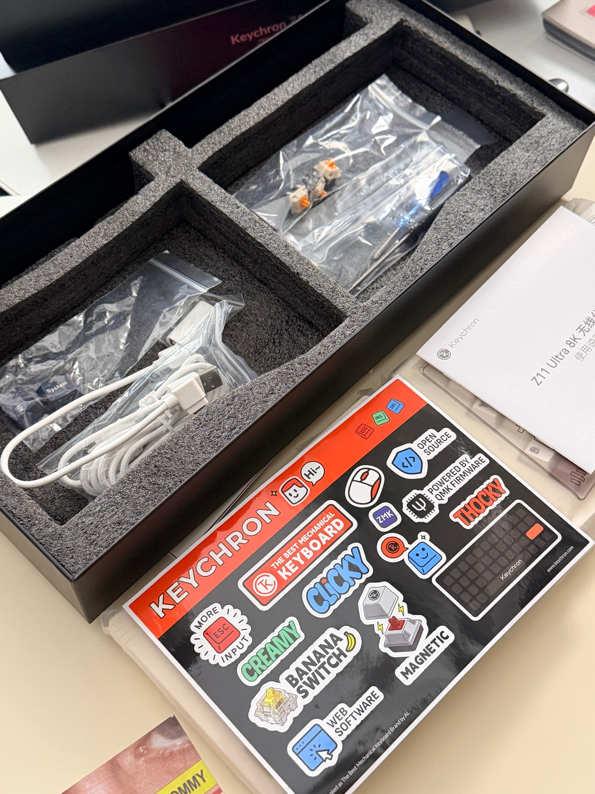 Unboxing Clearance ONLY 1 Instock Keychron Launches Z11 Ultra 8K Alice Split Mechanical Keyboard Retro Cream White | Wireless | Backlit | Ergonomic