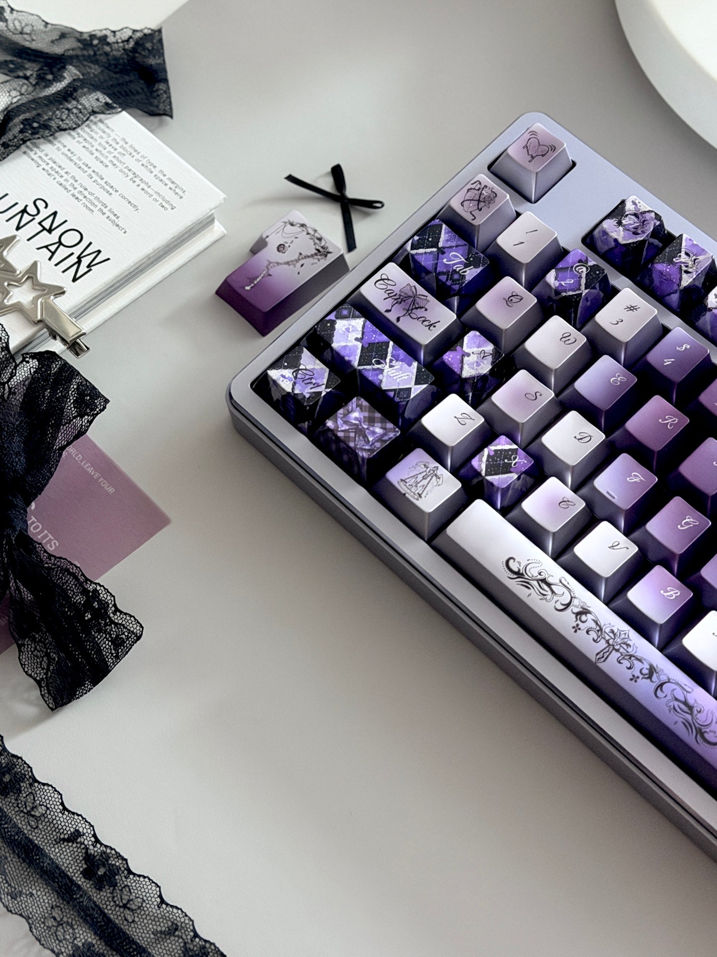 #0284 [Limited Edition] Crimson Haze Purple-Black Gloss Metallic Coated Keycaps（not medal）