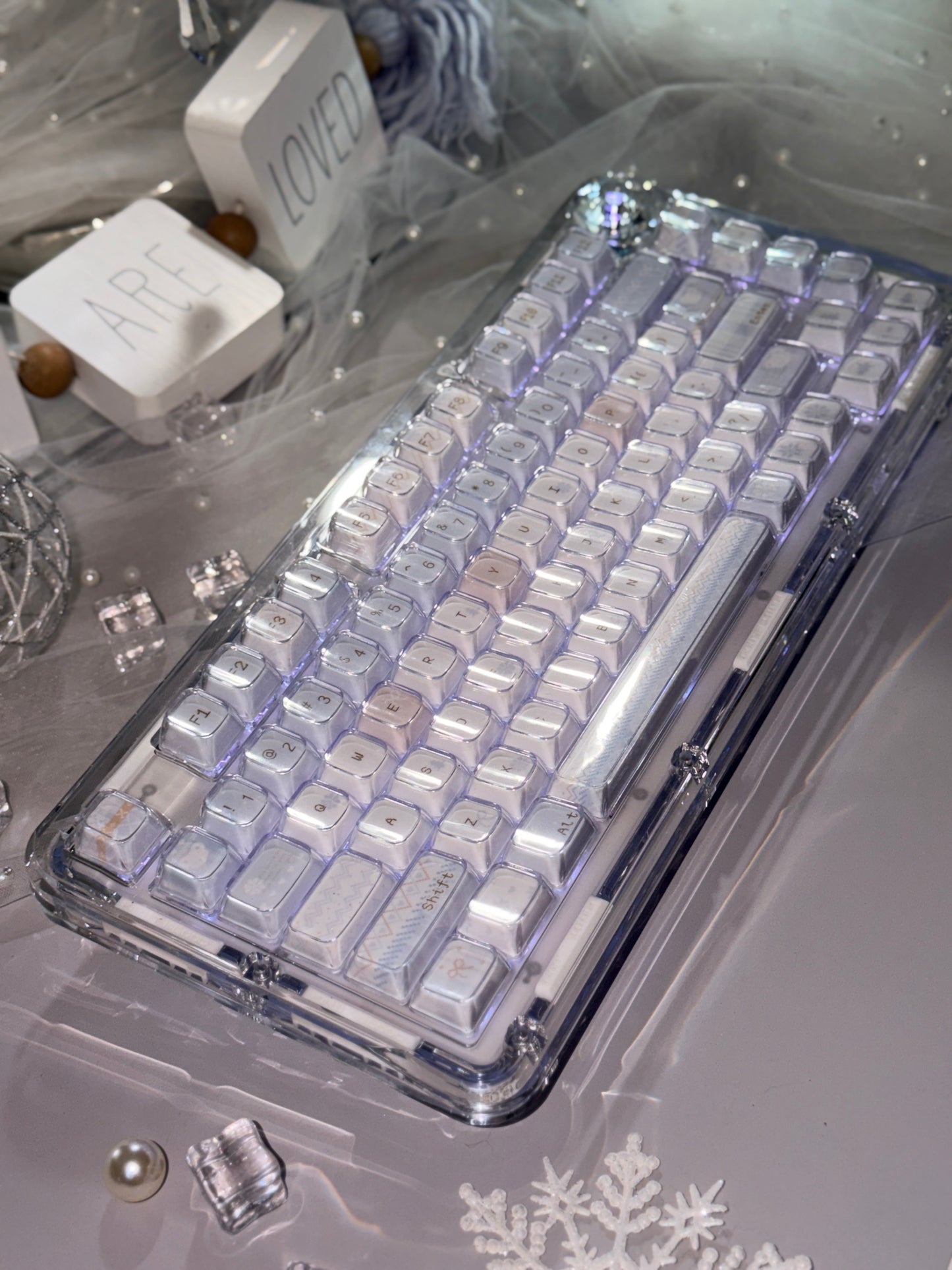 Unboxing Clearance FirstBlood B81 Transparent Mechanical Keyboard ➕ Winter Letter Keycaps（including B81 original clear Keycaps）