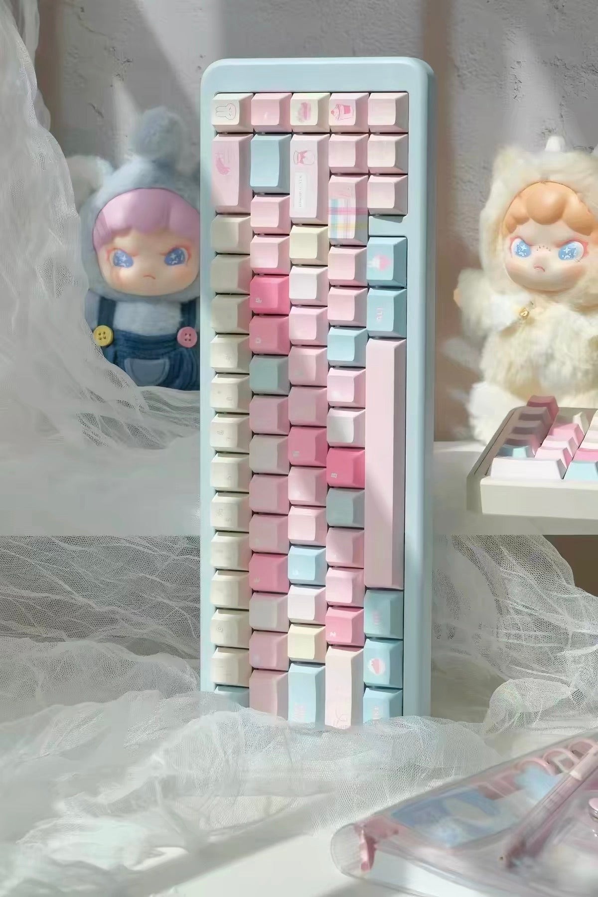 0300 Y2K Sugar Mountain Keycap Set | Pastel Pink, Blue & Cream Retro Keycaps Cherry Profile
