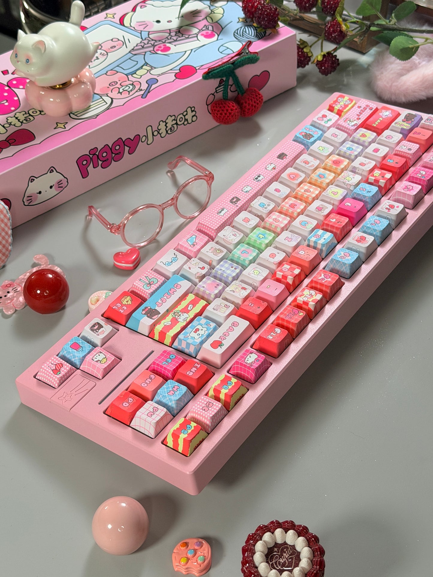 Unboxing Clearance ONLY 1 Instock Prebuilt Galaxy80 Pink Aluminum Customized Mechanical Keyboard + Kitty keycap Set