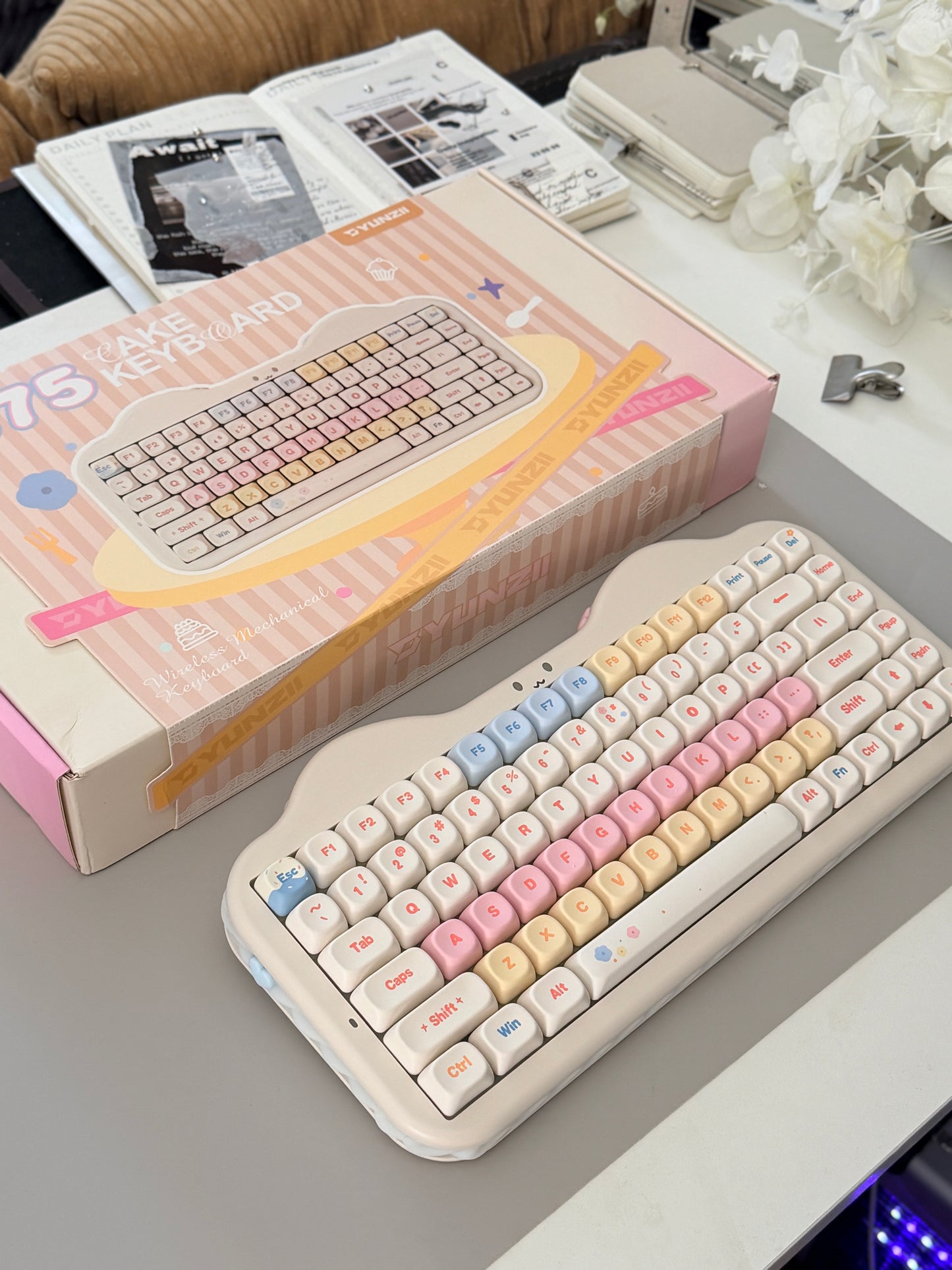 Unboxing Clearance ONLY 1 Instock YUNZII C75 Cake Meow Wireless Mechanical Keyboard ➕ XVX Lumicat MAO Keycap Set