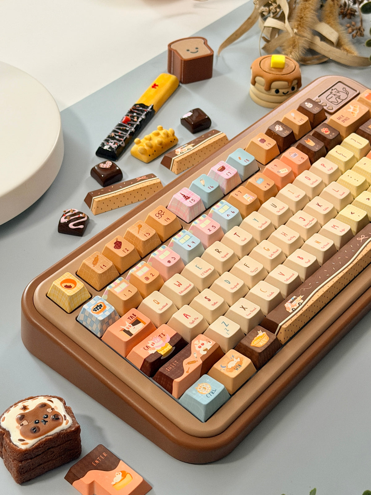 #0307 LazyR Bread Bunny Artisan Keycap | Double-Sided Bread Rabbit Keycap | Cute Bakery-Themed Handmade Keycap for Mechanical Keyboards