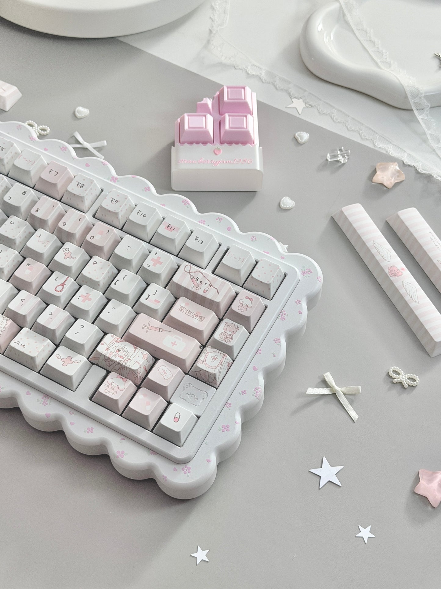 ONLY 1 Instock Prebuilt Aluminum Customized Mechanical Keyboard Cookies75 White Floral Set