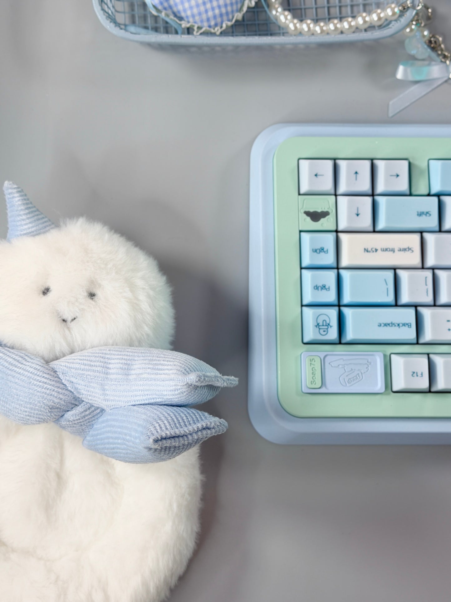 ONLY 1 Instock Prebuilt Aluminum Customized Mechanical Keyboard Blue Green Soap75 ➕ Pad