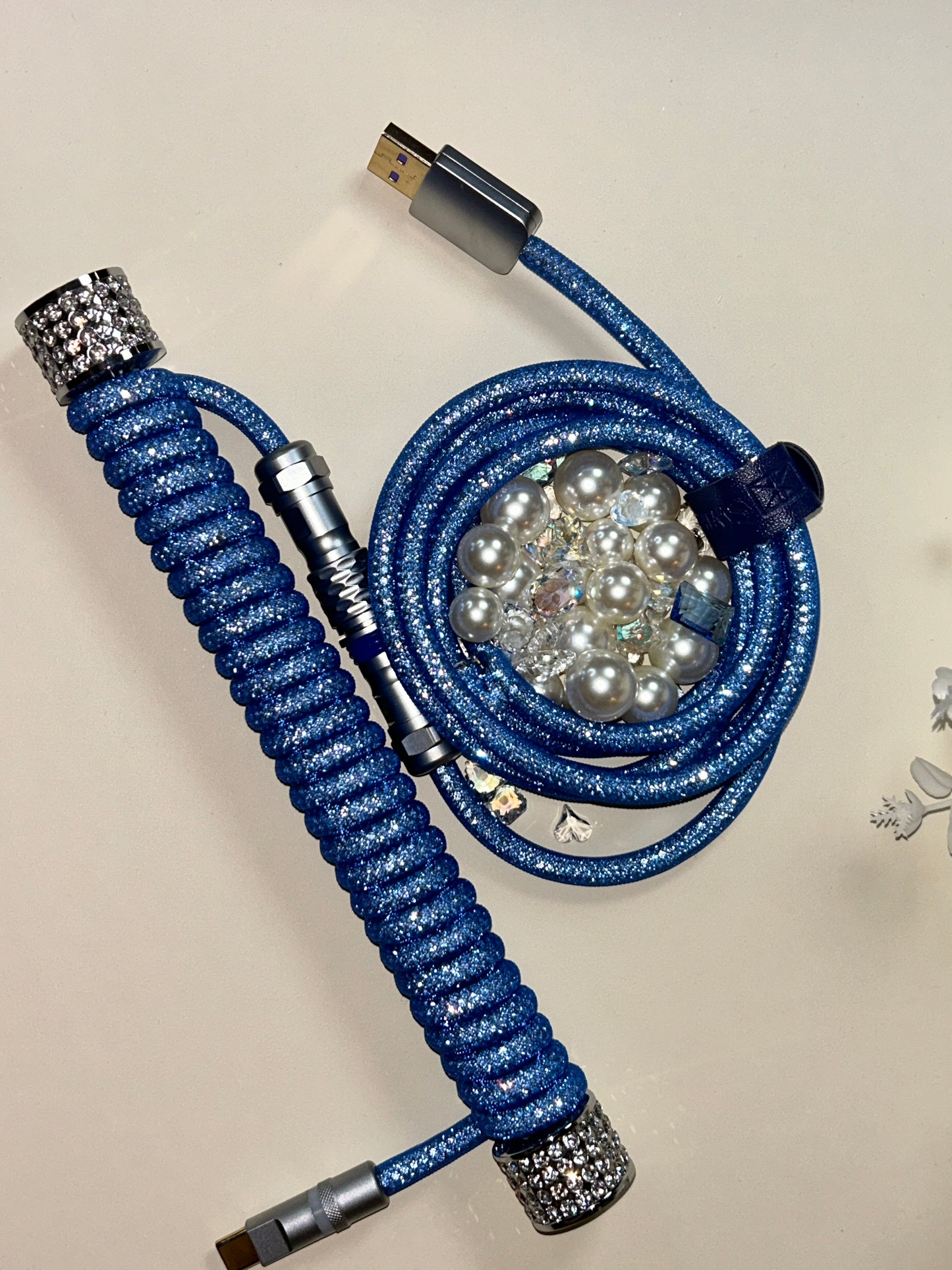 Blue Diamond Silver Keyboard Coiled Cable