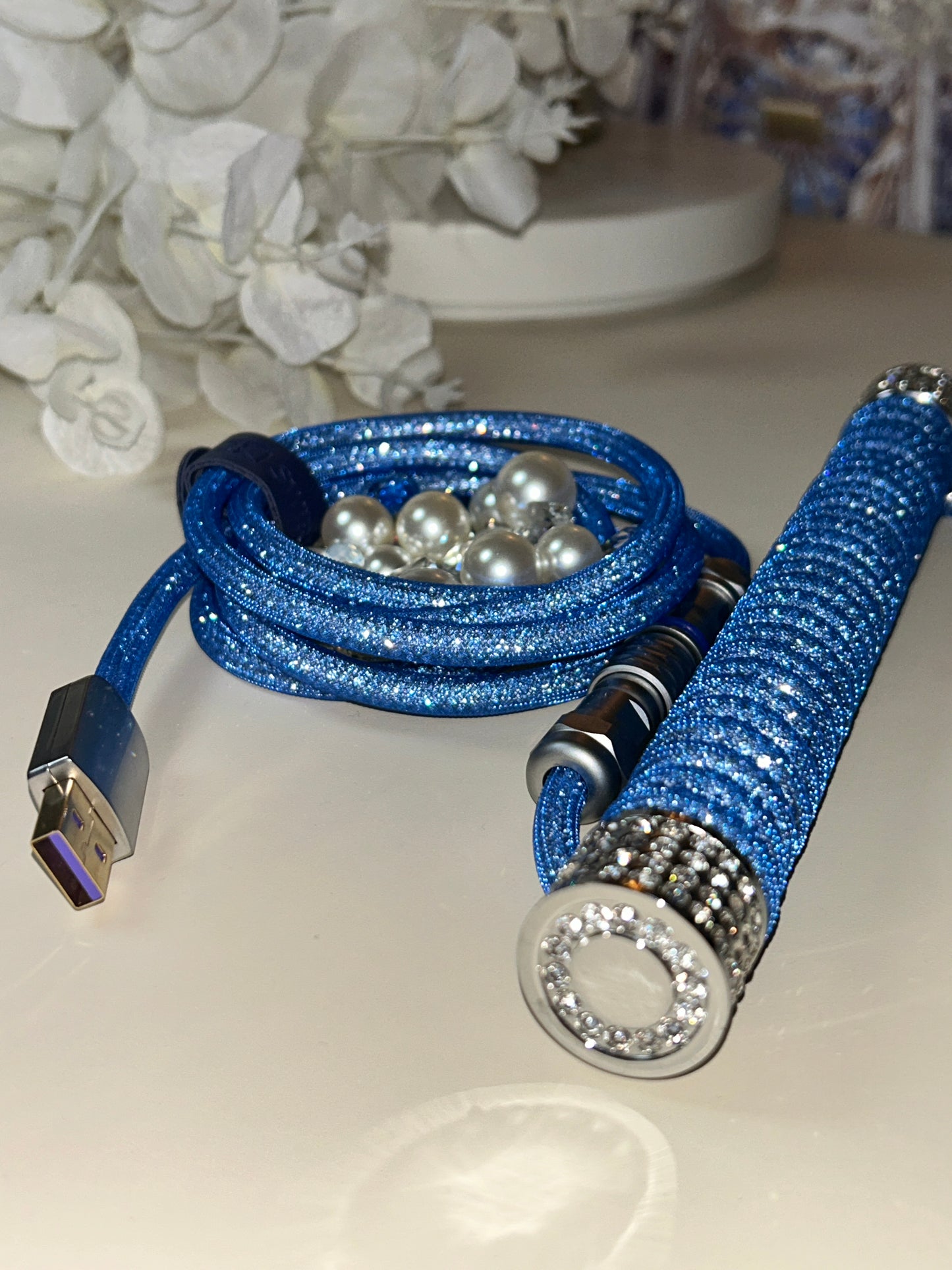 Blue Diamond Silver Keyboard Coiled Cable