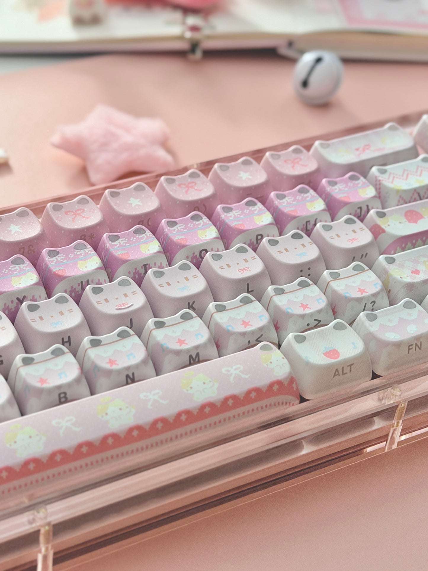 Unboxing Clearance ONLY 1 KiiBOOM Phantom 68 Pink Crystal Gasket-Mounted Mechanical Keyboard & KiiBOOM Pink Meow Keycap Set