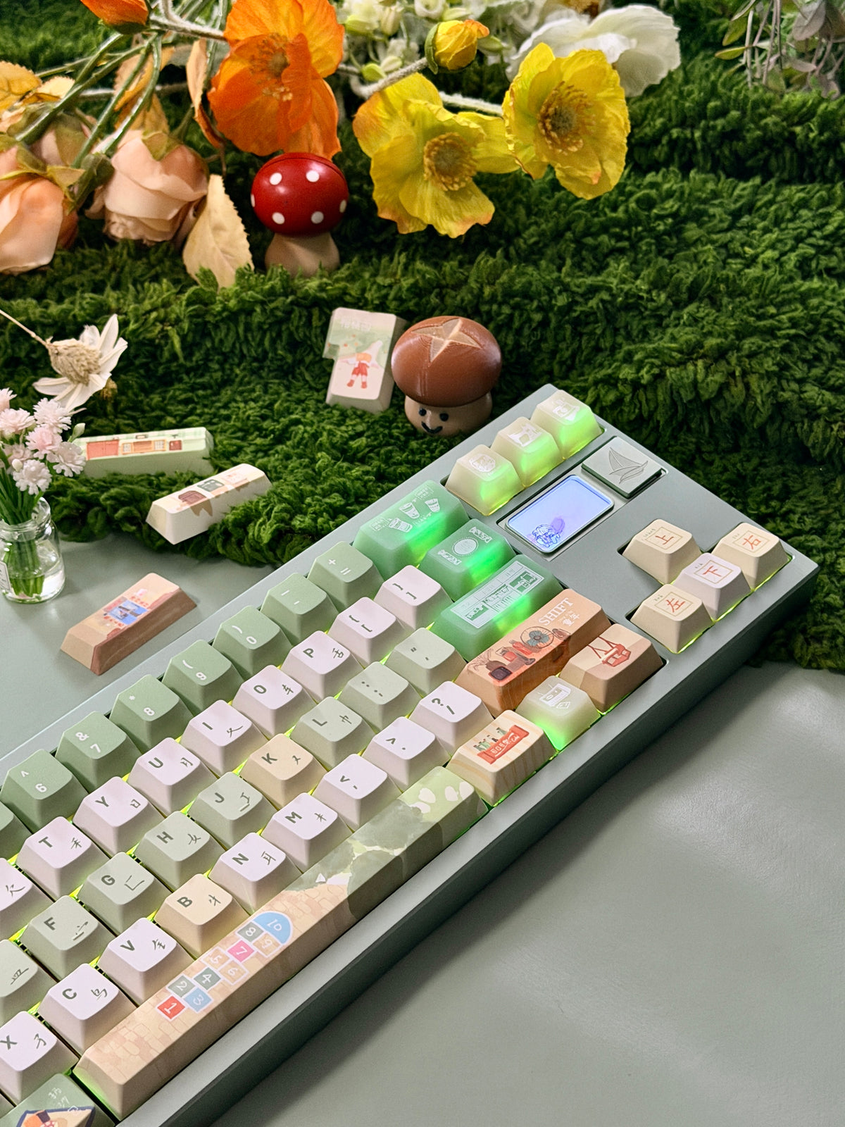 #0312 Time Machine Forest Garden Botanical Keycap Set – MoCoo Cute Green Custom Mechanical Keyboard Keycaps
