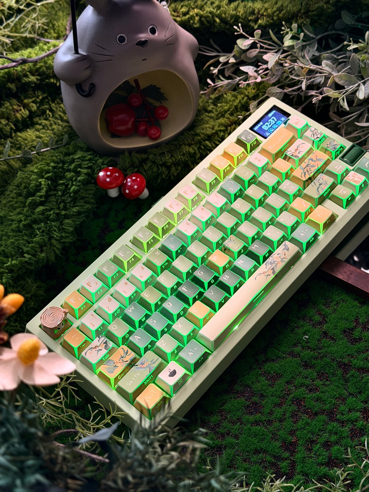 ONLY 1 Prebuilt Aluminum Customized Mechanical Keyboard Zoom75 TIGA Milky Green Tri-Mode Wireless Backlit ➕ URE Keycaps