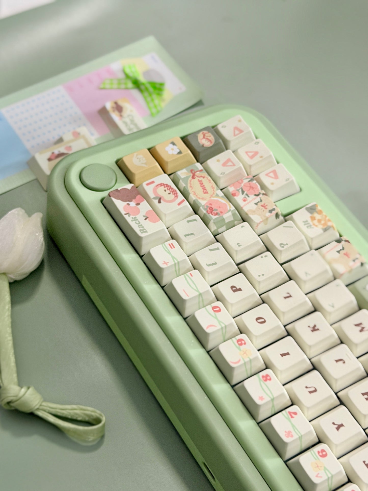 #0301 Matcha Dream Garden Keycap Set – Floral Cherry Profile Keycaps for Custom Mechanical Keyboards DESIGNED BYLYCHEE CAPS