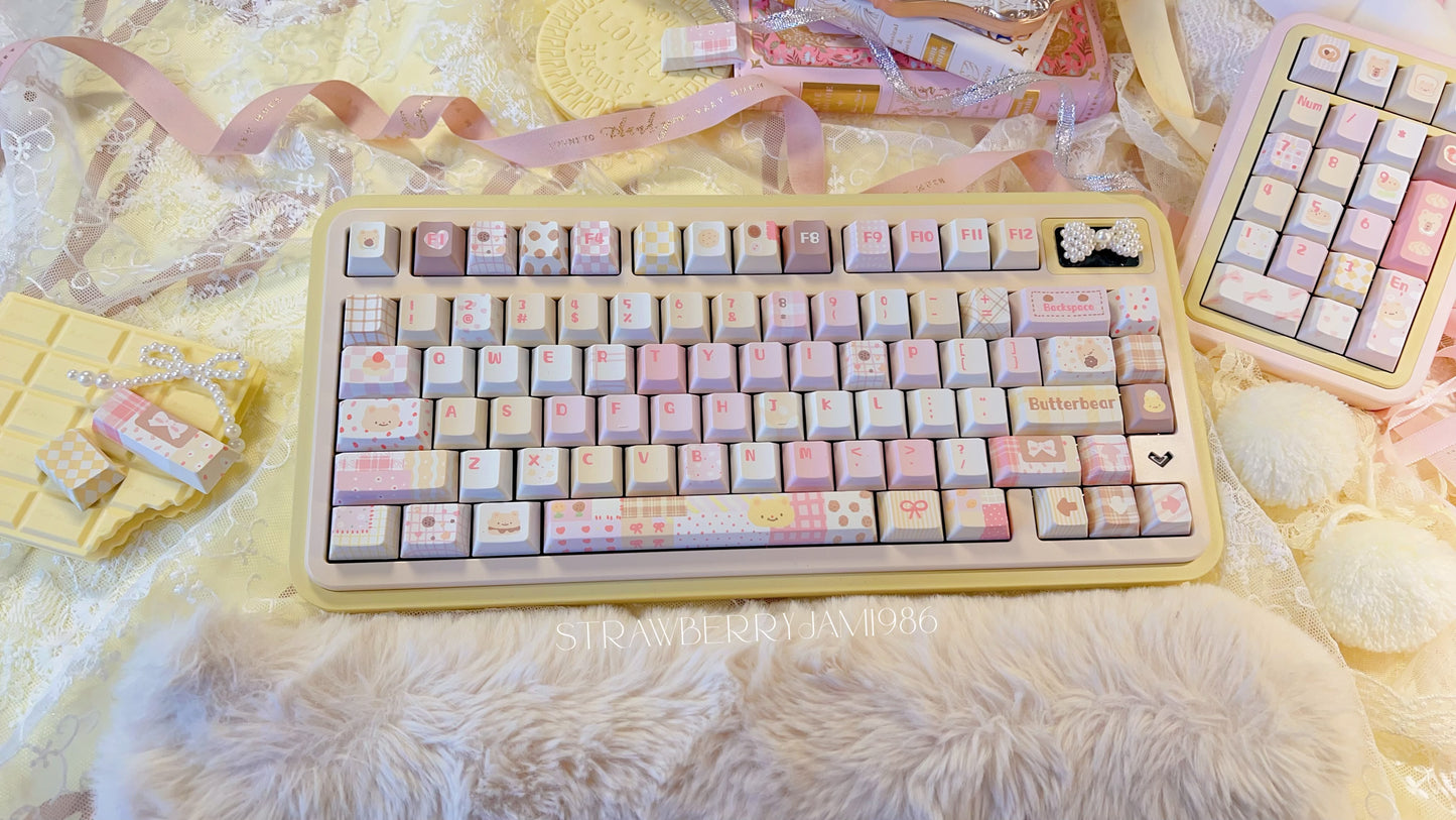 103 Butter Bear Pastel Yellow Pink Cute Keycap