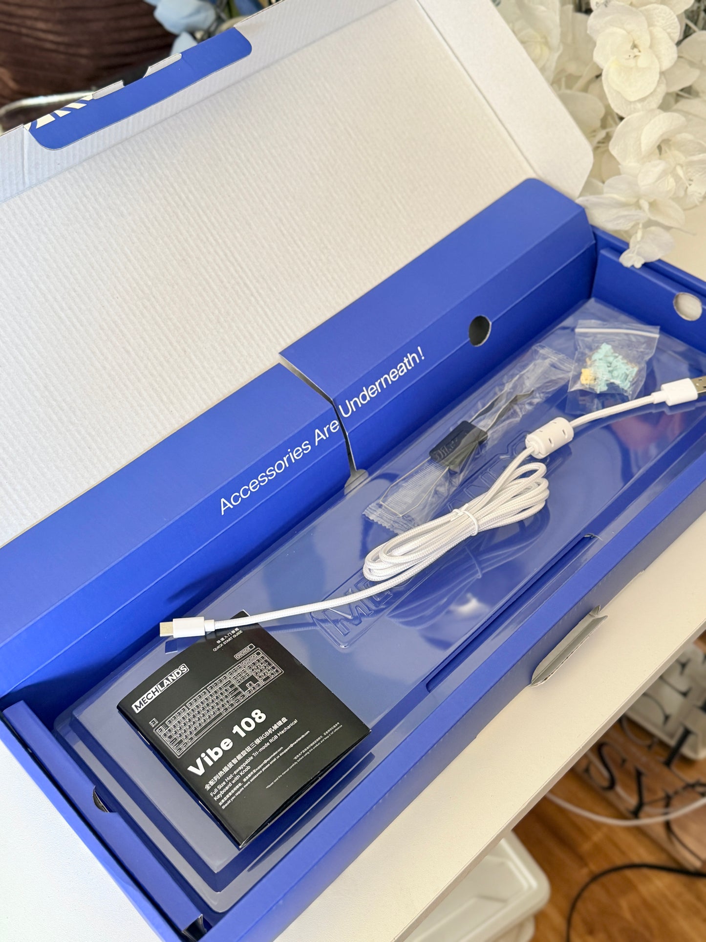 Unboxing For SALEs Mechlands Vibe108 Silent Switch Mechanical Keyboard White Blue