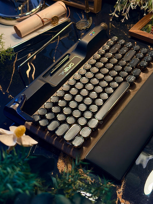 Sample For Sale ONLY 1 Instock 7KEYS Retro Typewriter Keyboard Vintage Mechanical Wooden Punk Style Round Keys Leather Wrist Rest
