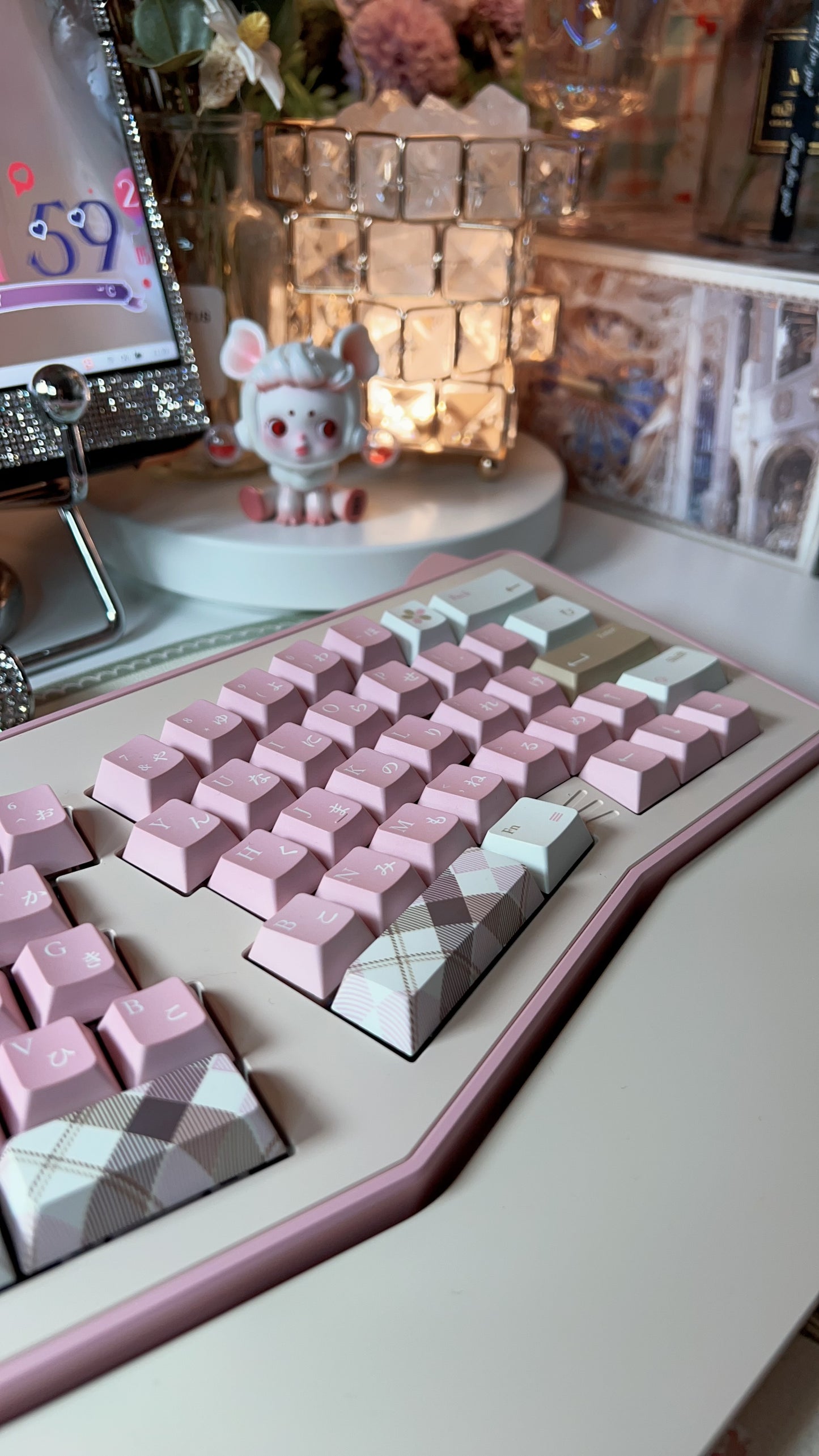 Preorder Prebuild Kitten Alice Ergonomic Pastel Pink Beige Aluminum Mechanical Keyboard