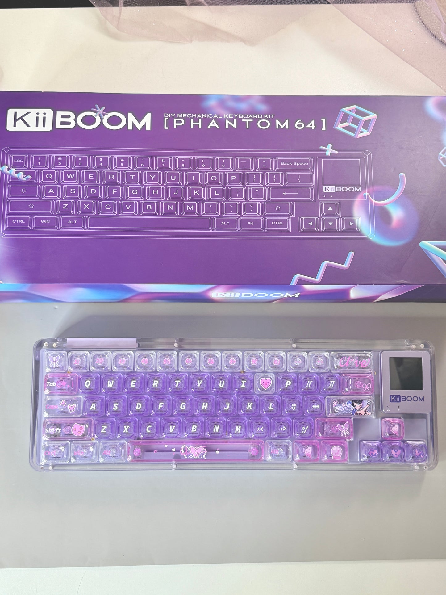Unboxing Sample For Sale ONLY 1 Instock KiiBOOM Phantom 64 Crystal Acrylic Keyboard + custom Keycaps
